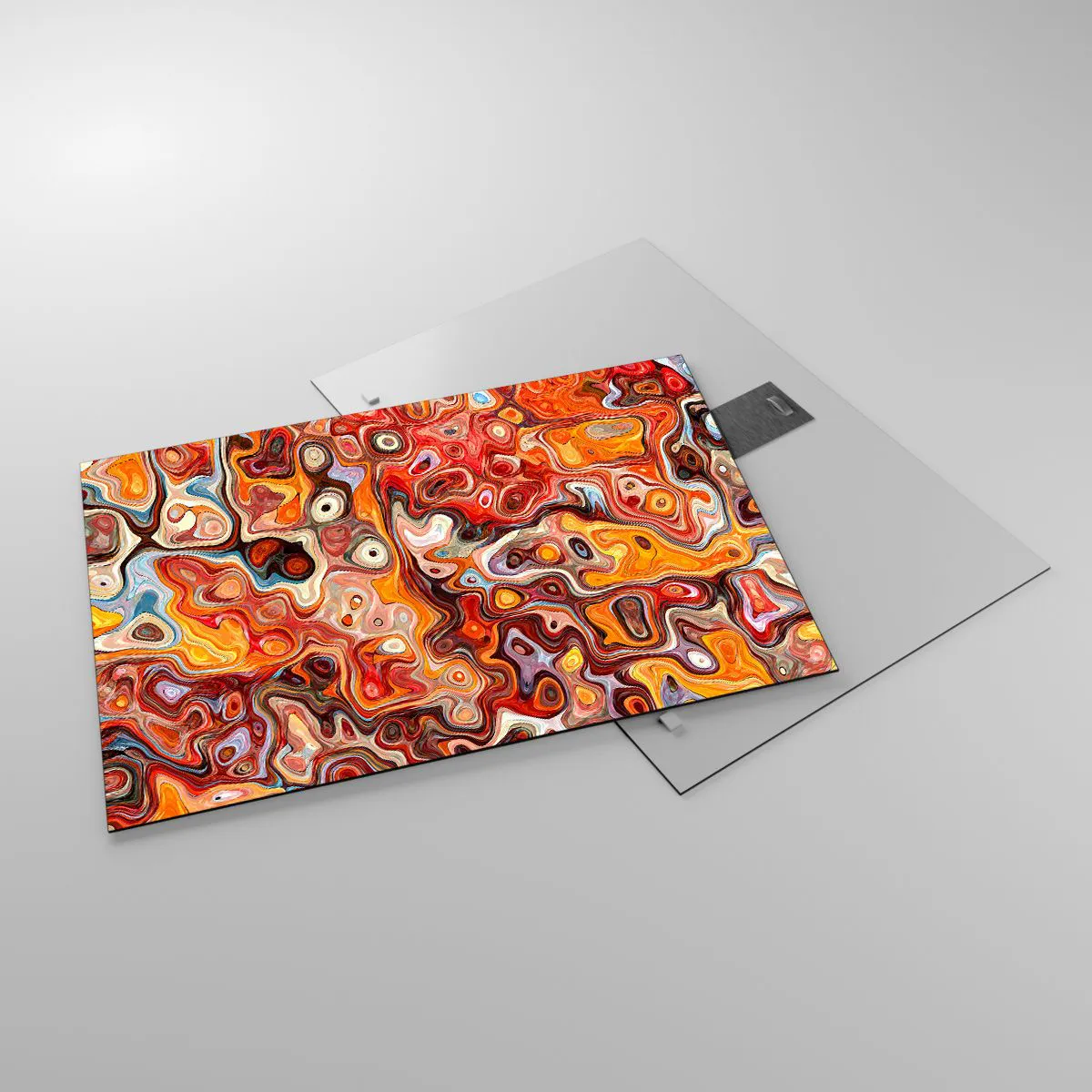 Schilderen op glas - Abstracte compositie in tinten oranje en rood - 70x50cm - Als de noten gesmolten zijn in honing - Moderne wanddecoratie voor woonkamer en slaapkamer ARTTOR