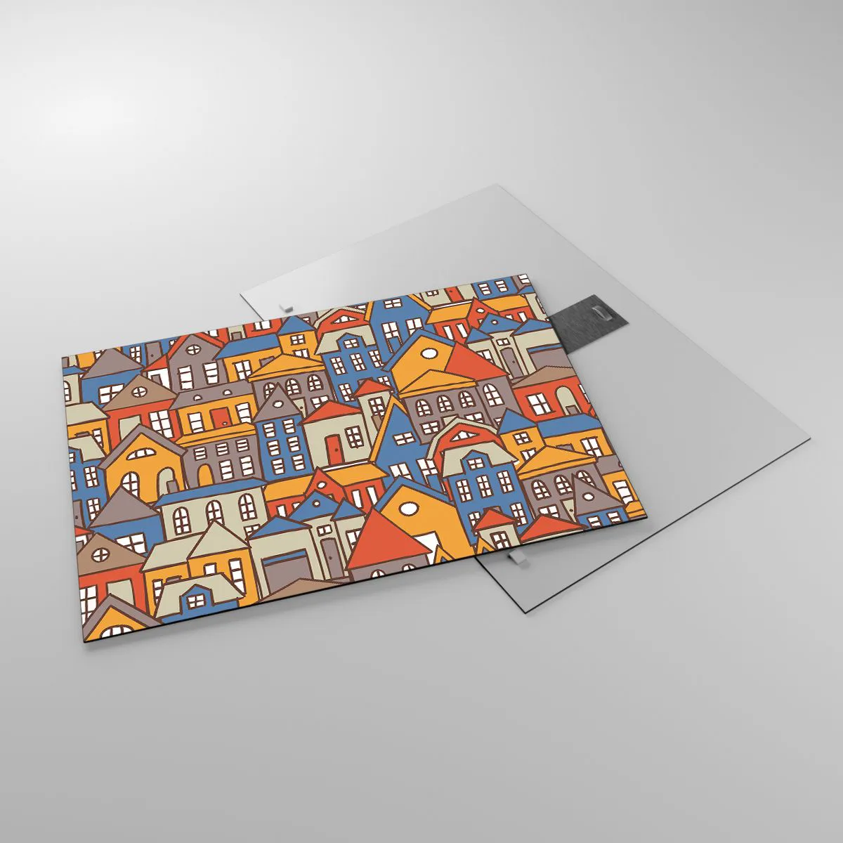 Glass picture - Colorful houses in a graphic style create a cheerful landscape - 70x50cm - House after House - Modern wall decoration for the living room and bedroom ARTTOR