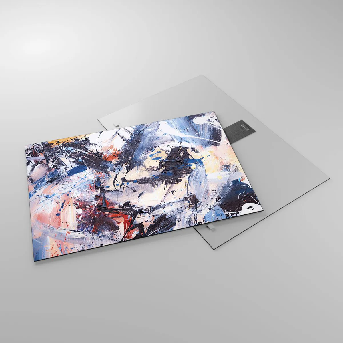 Billede på glas - Abstrakt maleri i intense farver - 70x50cm - Abstraktionens vanvittige dans - Moderne vægdekoration til stue og soveværelse ARTTOR