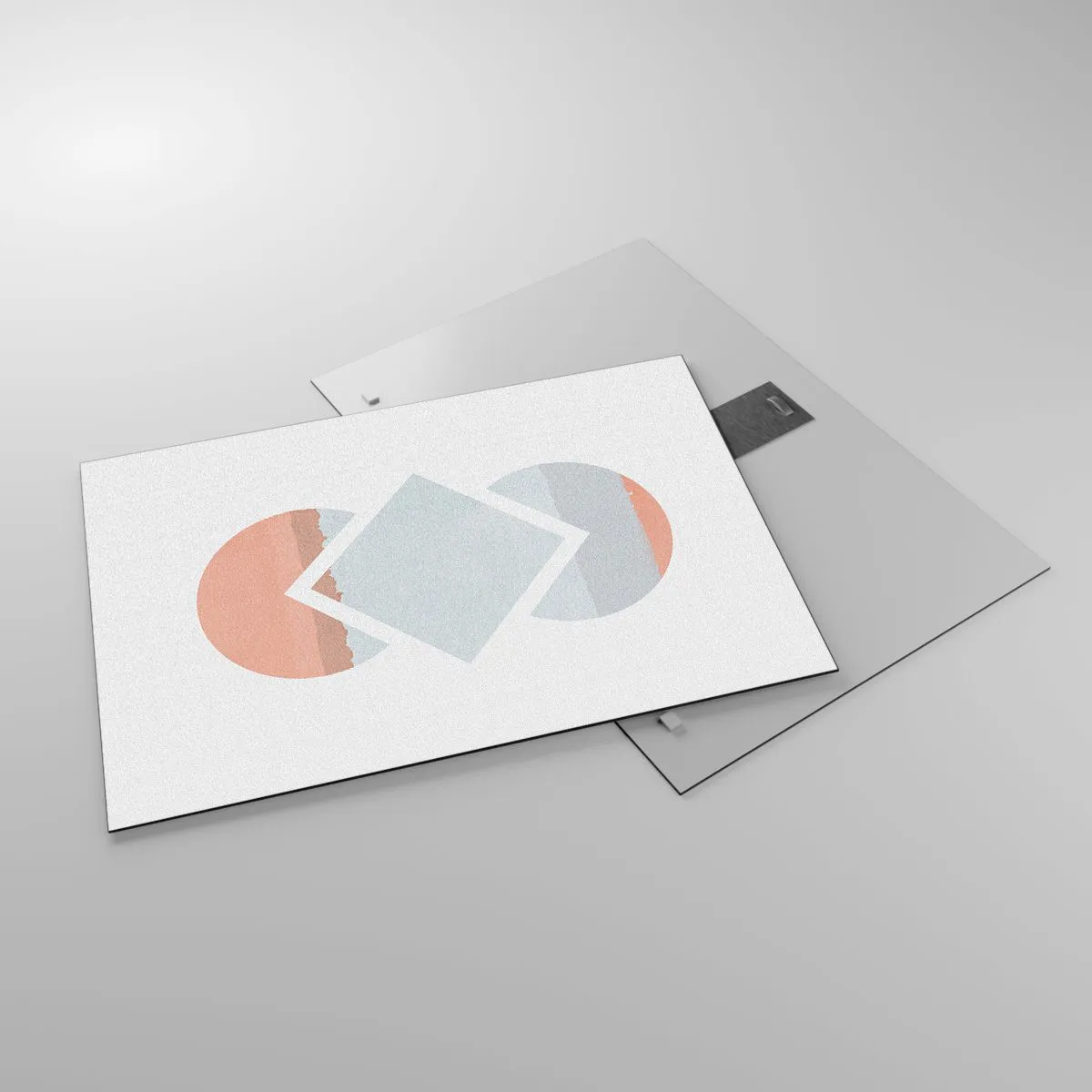 Impression sur verre - Image sur verre - Un losange pastel au centre entre les demi-cercles sur fond blanc. - 70x50cm - La situation est clair - Décoration murale moderne pour le salon et la chambre ARTTOR