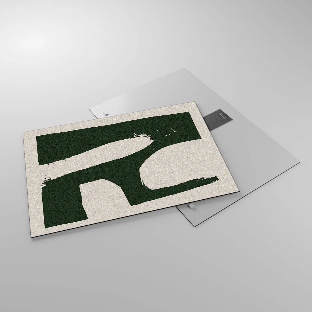 Impression sur verre - Image sur verre - Abstraction minimaliste avec des coups de pinceau vert foncé - 70x50cm - Baies blanches - Décoration murale moderne pour le salon et la chambre ARTTOR