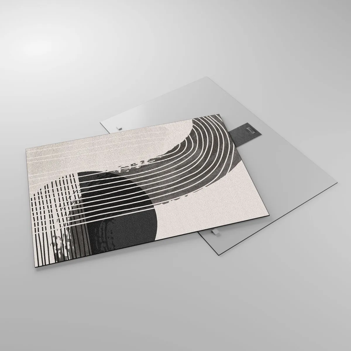 Billede på glas - Sort-hvid abstraktion med linjer og geometriske former - 70x50cm - Derhen og tilbage - Moderne vægdekoration til stue og soveværelse ARTTOR