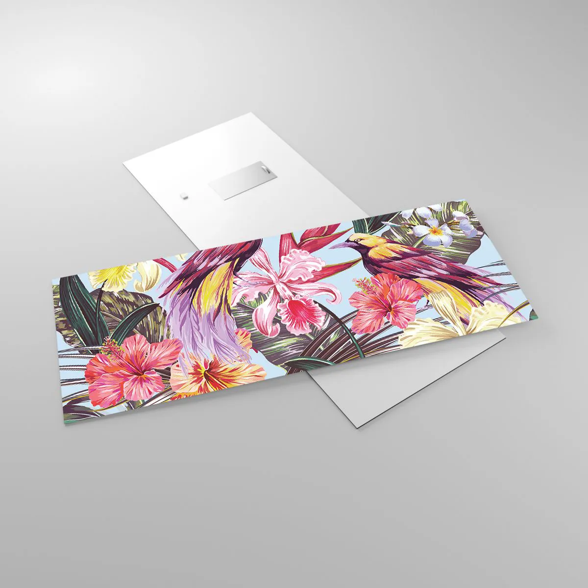 Üveg kép - Szirmok és tollak - 100x40 cm