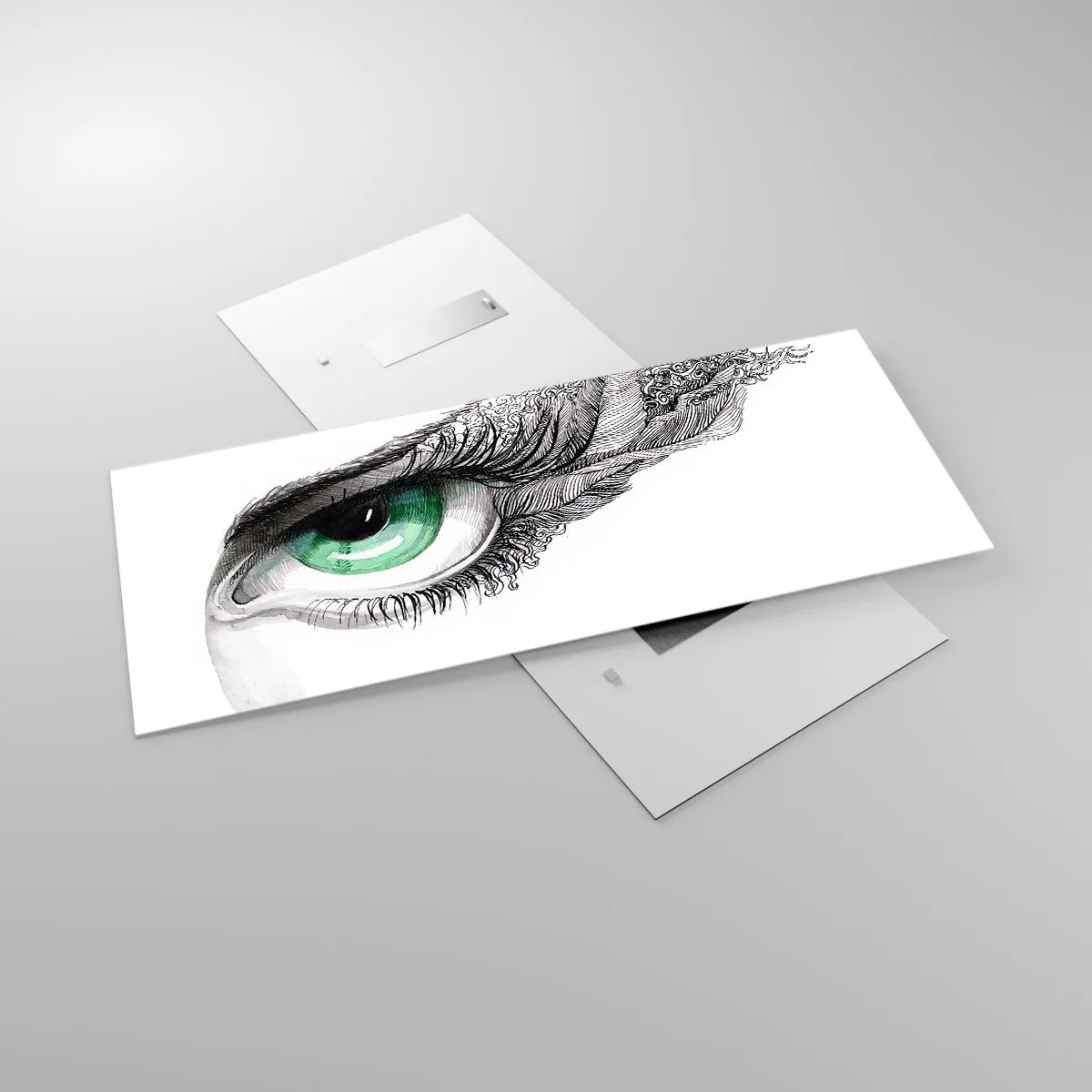 Cuadro sobre vidrio - Impresiones sobre Vidrio - Ojo artístico con iris verde y detalles de dibujo. - 120x50cm - Hermosa y lista para atacar - Decoración de pared moderna para salón y dormitorio ARTTOR