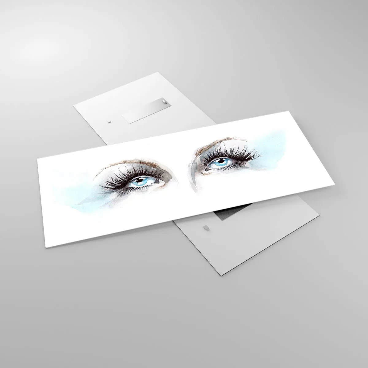 Impression sur verre - Image sur verre - Aquarelle aux yeux bleus et aux accents délicats - 120x50cm - Yeux d'ange? - Décoration murale moderne pour le salon et la chambre ARTTOR