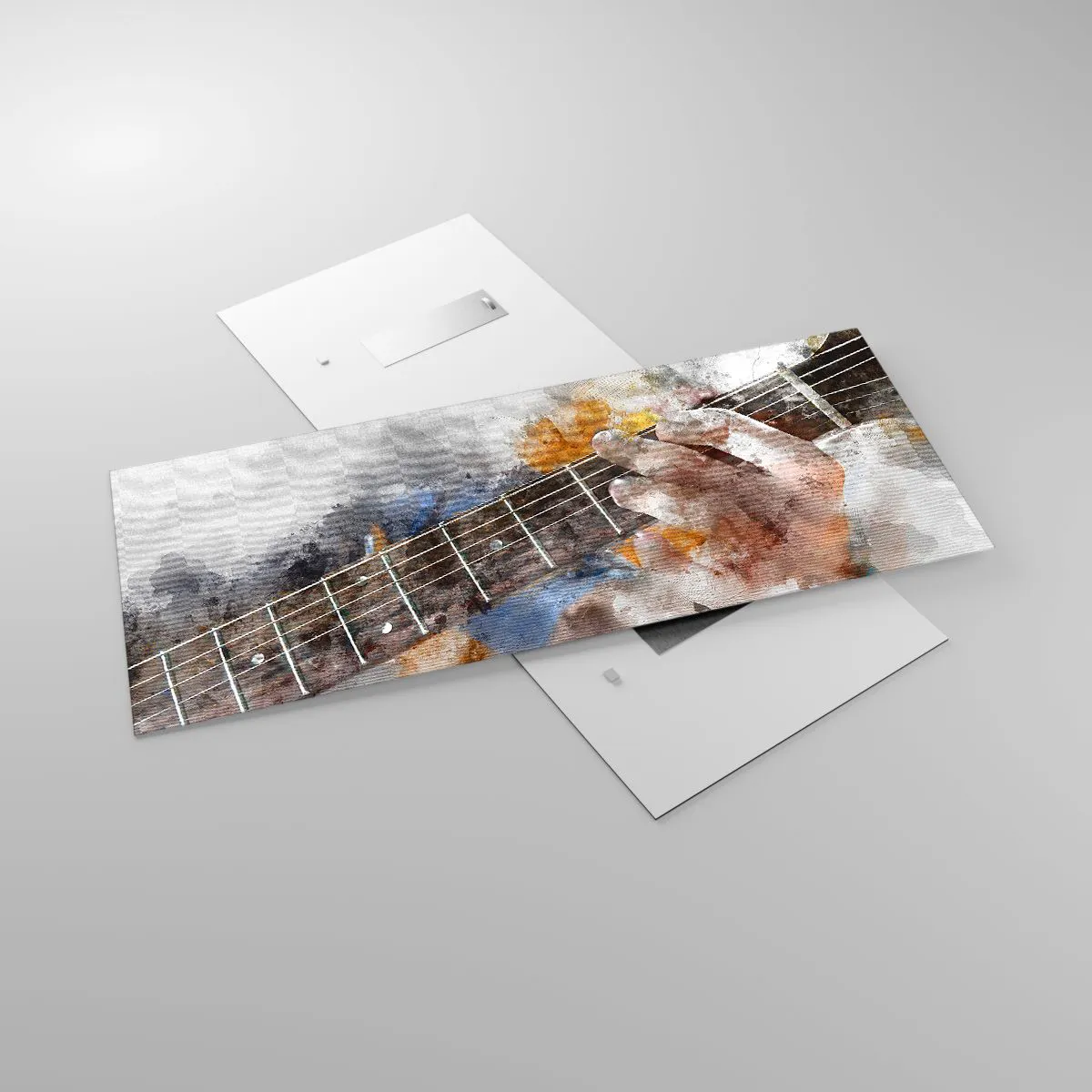 Cuadro sobre vidrio - Impresiones sobre Vidrio - Imagen abstracta de una mano tocando la guitarra. - 120x50cm - Poesía entre las cuerdas - Decoración de pared moderna para salón y dormitorio ARTTOR