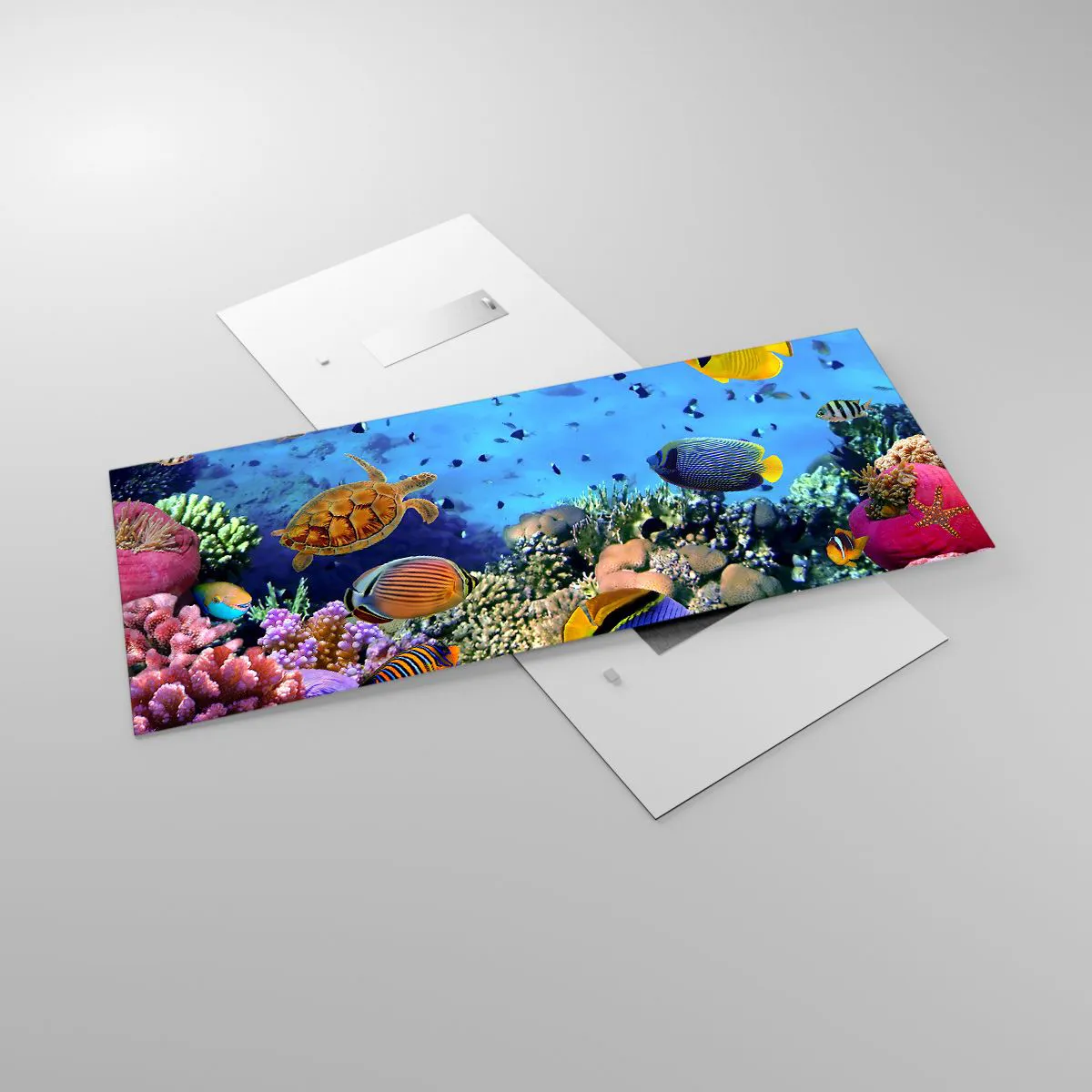 Obraz na szkle - Rafa koralowa z kolorowymi rybami i żółwiem morską - 120x50cm - I co my wiemy o życiu... - Nowoczesna dekoracja ścienna do salonu i sypialni ARTTOR