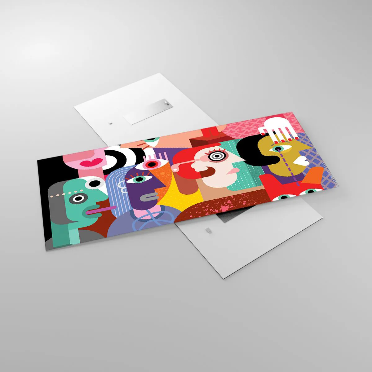 Cuadro sobre vidrio - Impresiones sobre Vidrio - Abstracción colorida con caras geométricas. - 120x50cm - Estilo Picasso - Decoración de pared moderna para salón y dormitorio ARTTOR