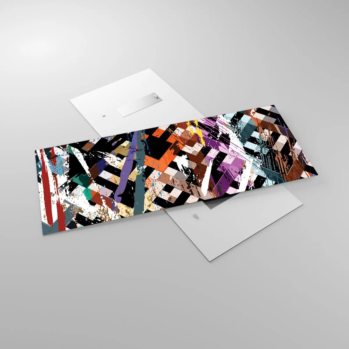 Impression sur verre - Image sur verre - Composition abstraite avec des lignes colorées sur fond noir - 120x50cm - Se mettre au carré - Décoration murale moderne pour le salon et la chambre ARTTOR