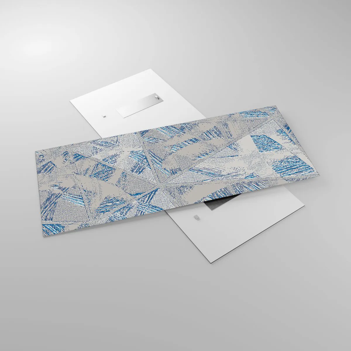 Impression sur verre - Image sur verre - Motifs géométriques dans les tons de bleu et de gris - 120x50cm - Dans un labyrinthe bleu-gris - Décoration murale moderne pour le salon et la chambre ARTTOR