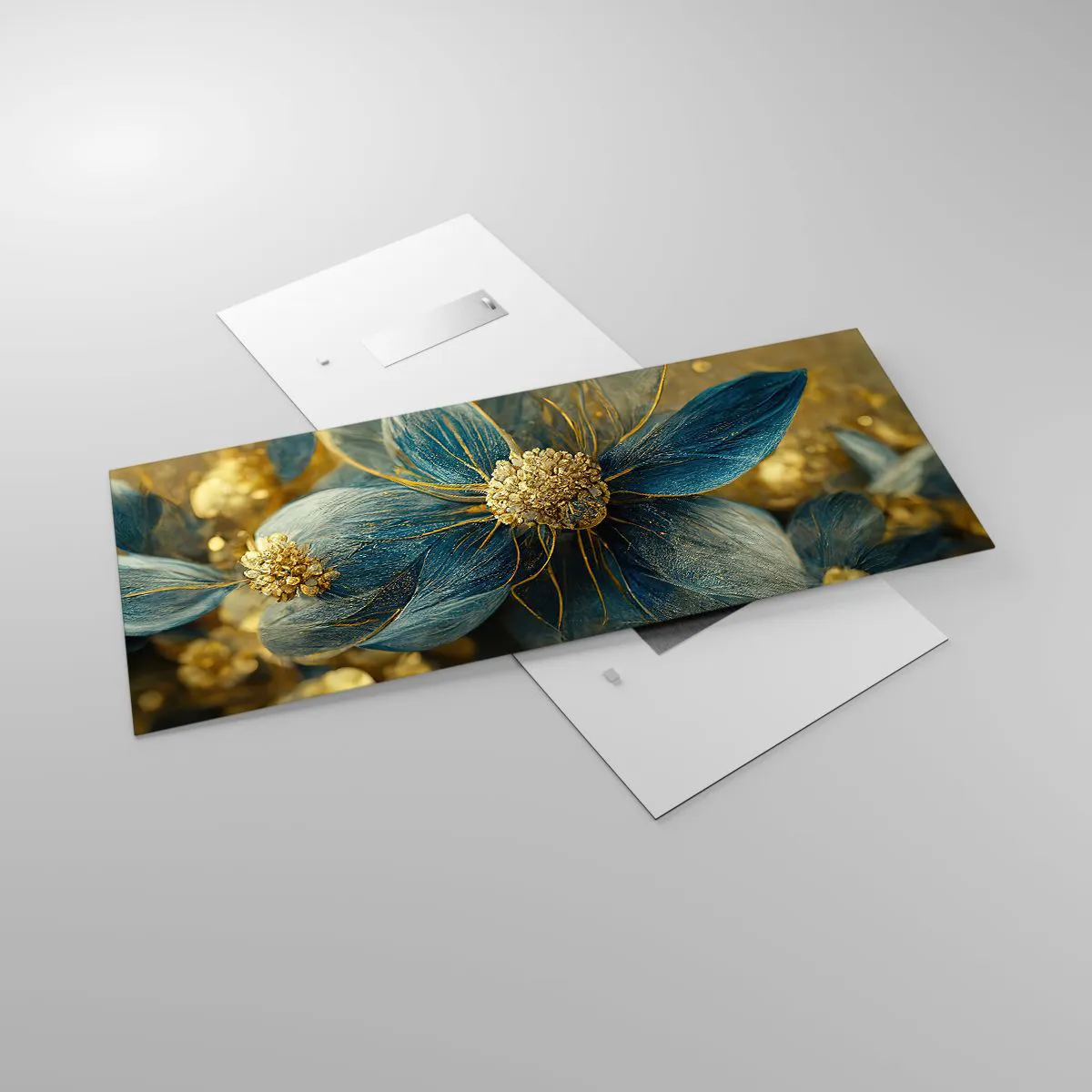 Glastavla - Bild på glas - Blommande av guld - 120x50 cm