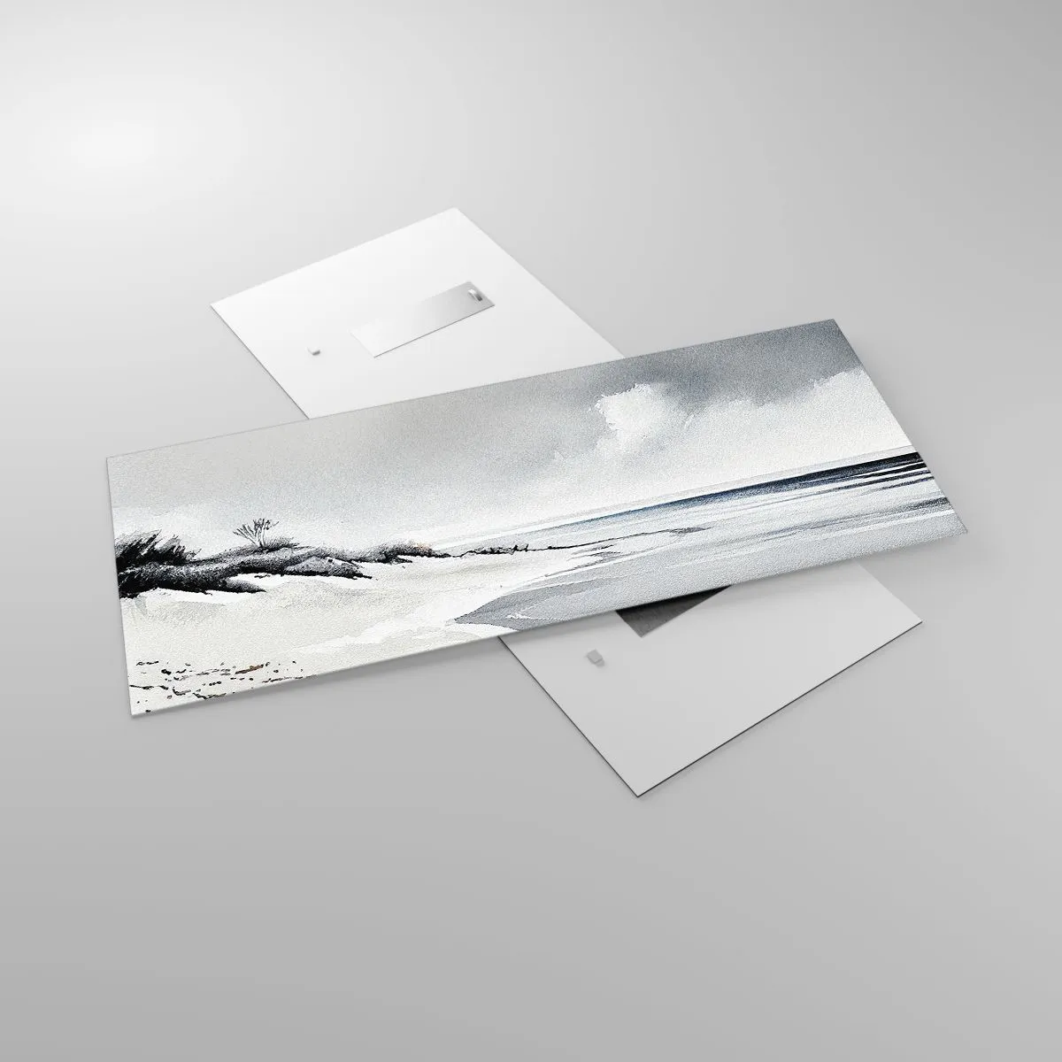 Impression sur verre - Image sur verre - Une plage aux tons sobres de gris et de bleu - 120x50cm - Ensemble depuis toujours - Décoration murale moderne pour le salon et la chambre ARTTOR