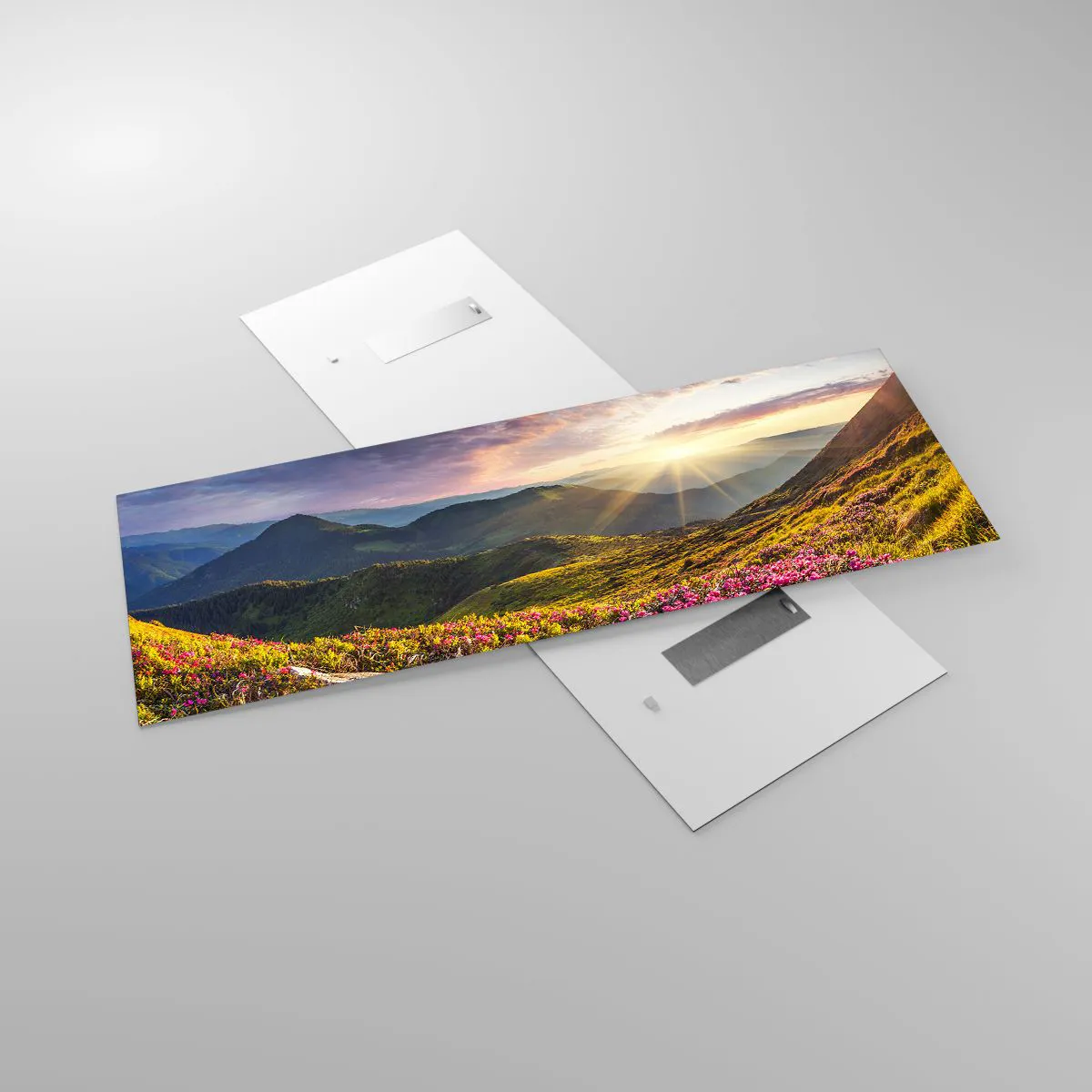 Tablou pe sticlă - Prospețimea unei dimineți de munte - 140x50 cm