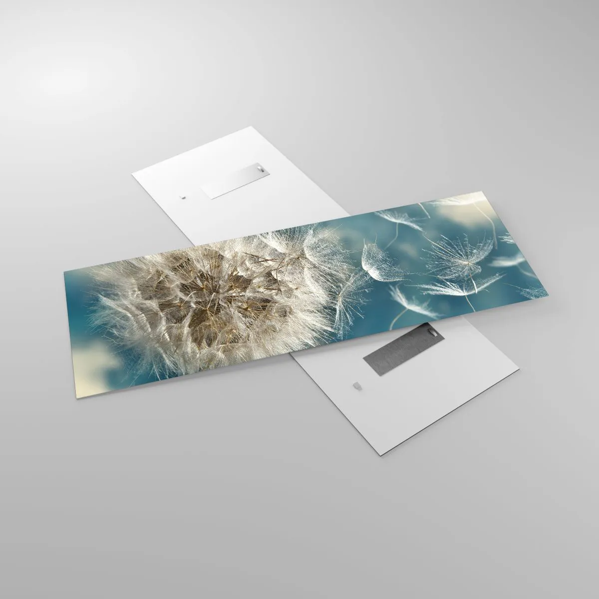 Impression sur verre - Image sur verre - Un pissenlit soufflé contre un ciel bleu - 140x50cm - souffle d'ange - Décoration murale moderne pour le salon et la chambre ARTTOR