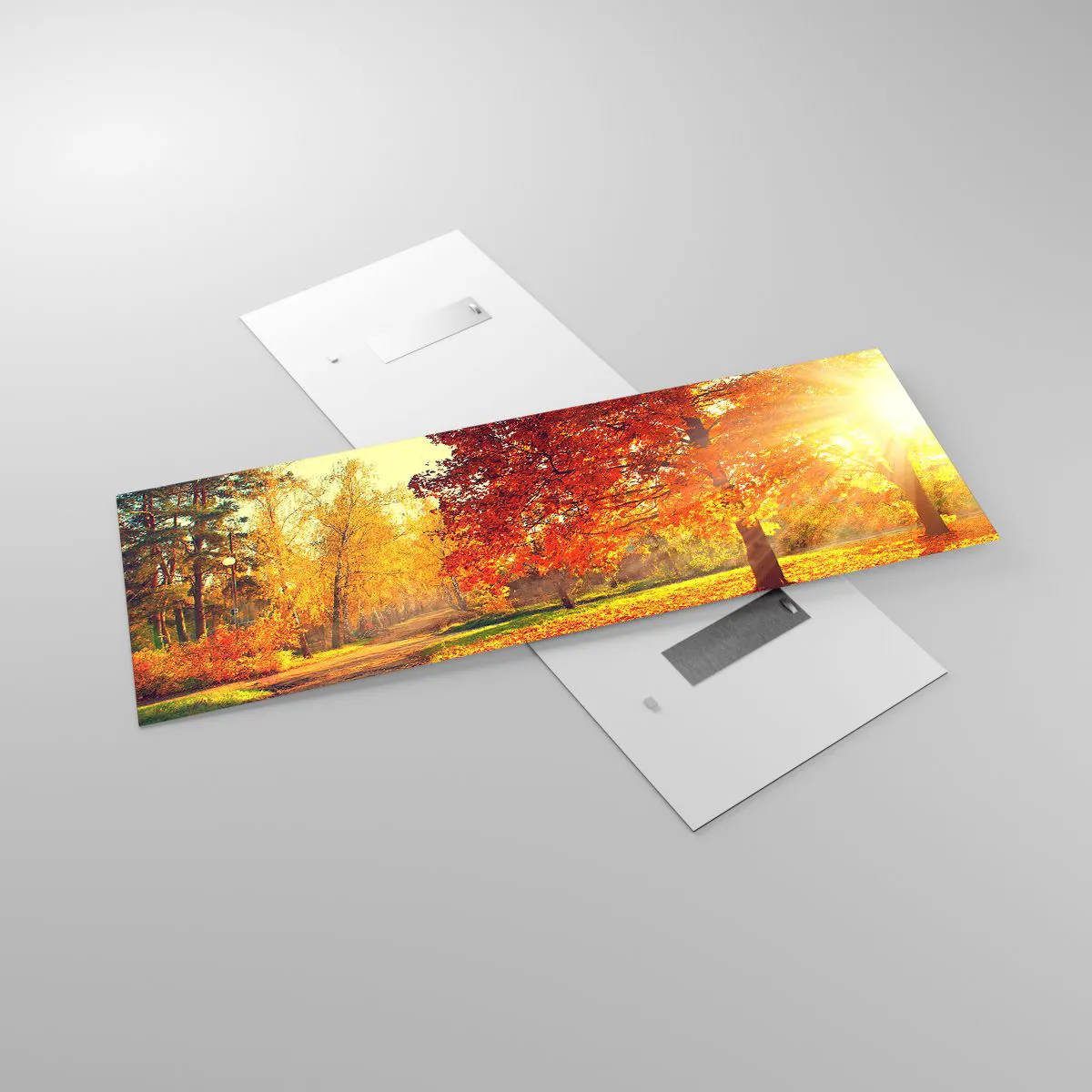 Impression sur verre - Image sur verre - Parc d'automne illuminé par la lumière du soleil - 140x50cm - Le roux est beau - Décoration murale moderne pour le salon et la chambre ARTTOR