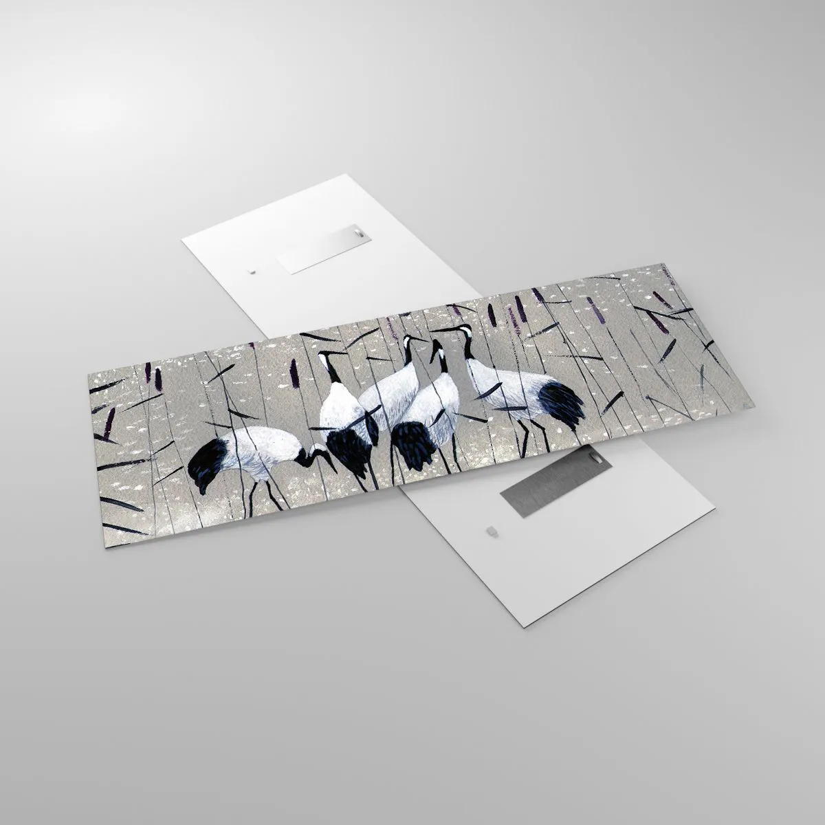 Glasbild - Bild auf glas - Reiher im Gras vor einem friedlichen Hintergrund - 140x50cm - Unter ihren eigenen - Moderne Wanddekoration für Wohnzimmer und Schlafzimmer ARTTOR