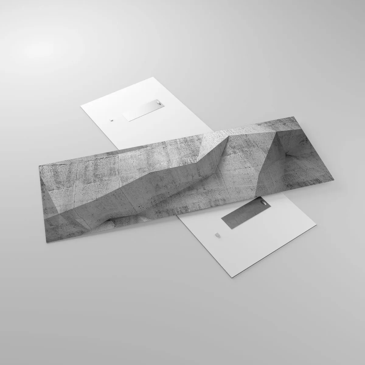 Quadro su vetro - Forme geometriche in cemento grigio - 140x50cm - Una vera sfida - Decorazione murale moderna per soggiorno e camera da letto ARTTOR