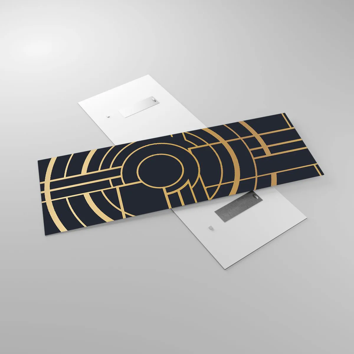 Glasbild - Bild auf glas - Geometrisches Muster mit goldenen Linien - 140x50cm - Wendungen der Dinge - Moderne Wanddekoration für Wohnzimmer und Schlafzimmer ARTTOR