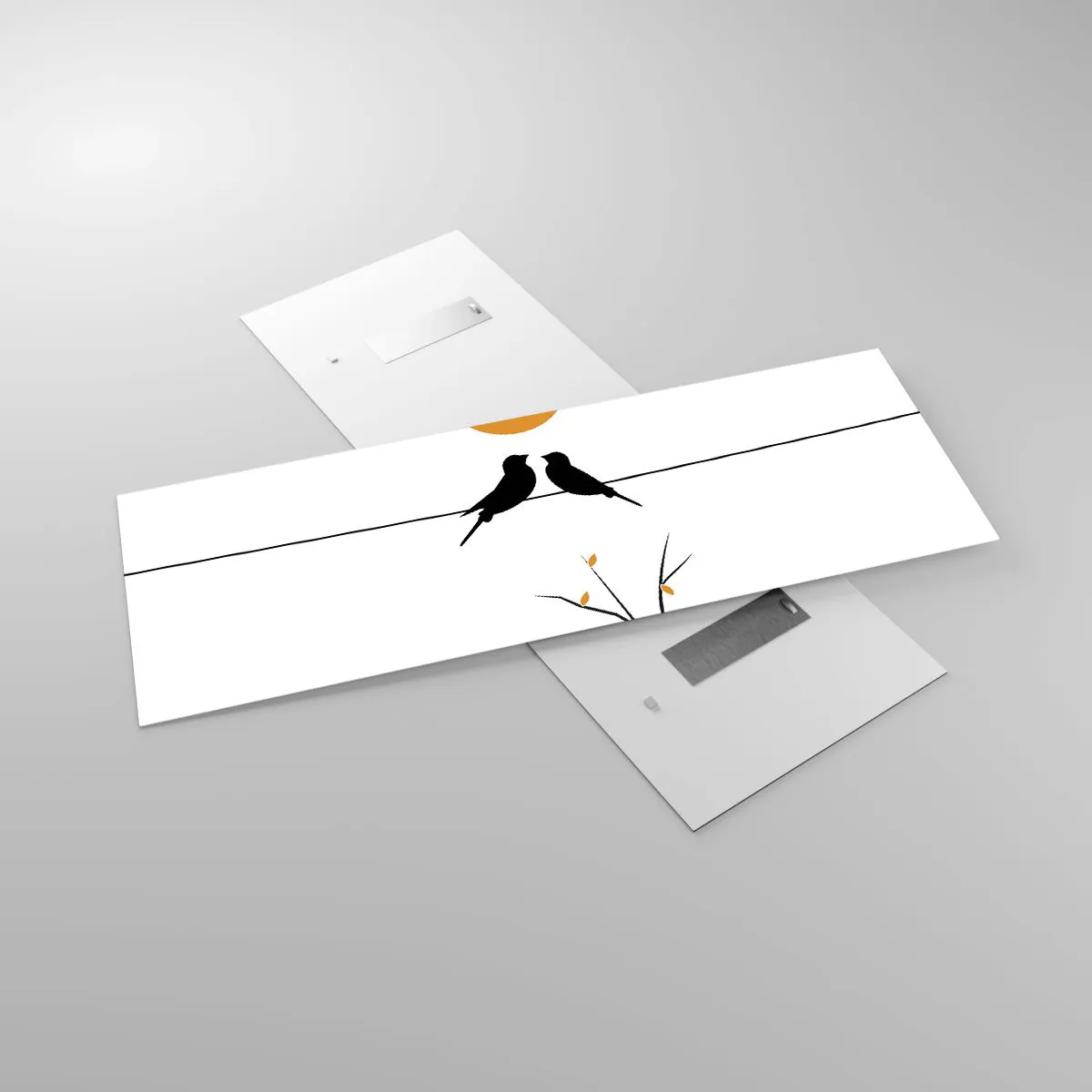 Impression sur verre - Image sur verre - Oiseaux sur une ligne avec un soleil jaune - 140x50cm - Soirée pour rossignols - Décoration murale moderne pour le salon et la chambre ARTTOR