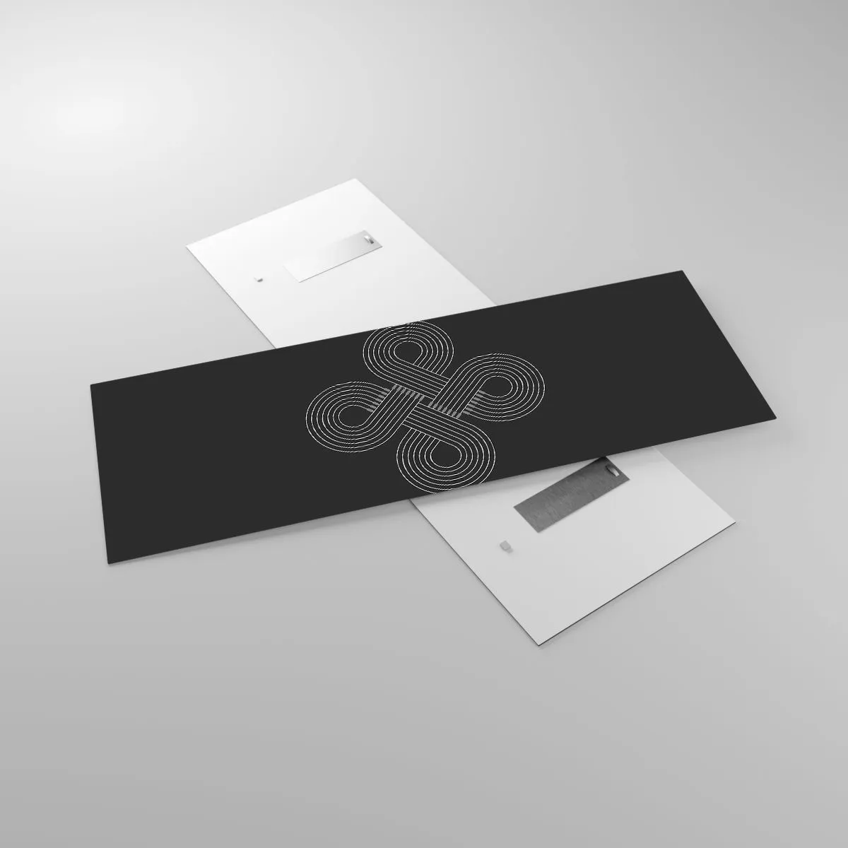 Obraz na szkle - Celtycki wzór w minimalistycznym stylu na czarnym tle - 140x50cm - W duchu celtyckim - Nowoczesna dekoracja ścienna do salonu i sypialni ARTTOR