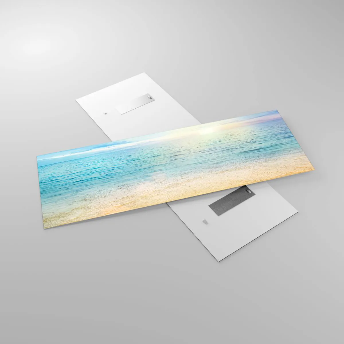 Cuadro sobre vidrio - Impresiones sobre Vidrio - Una playa con mar turquesa y cielo despejado. - 140x50cm - Gran cielo azul - Decoración de pared moderna para salón y dormitorio ARTTOR