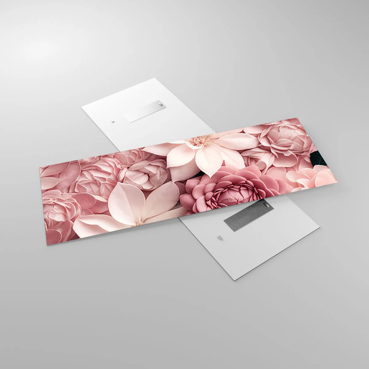 Obraz na szkle - Kwiaty w odcieniach różu i bieli w artystycznym ujęciu - 140x50cm - W różowych płatkach - Nowoczesna dekoracja ścienna do salonu i sypialni ARTTOR