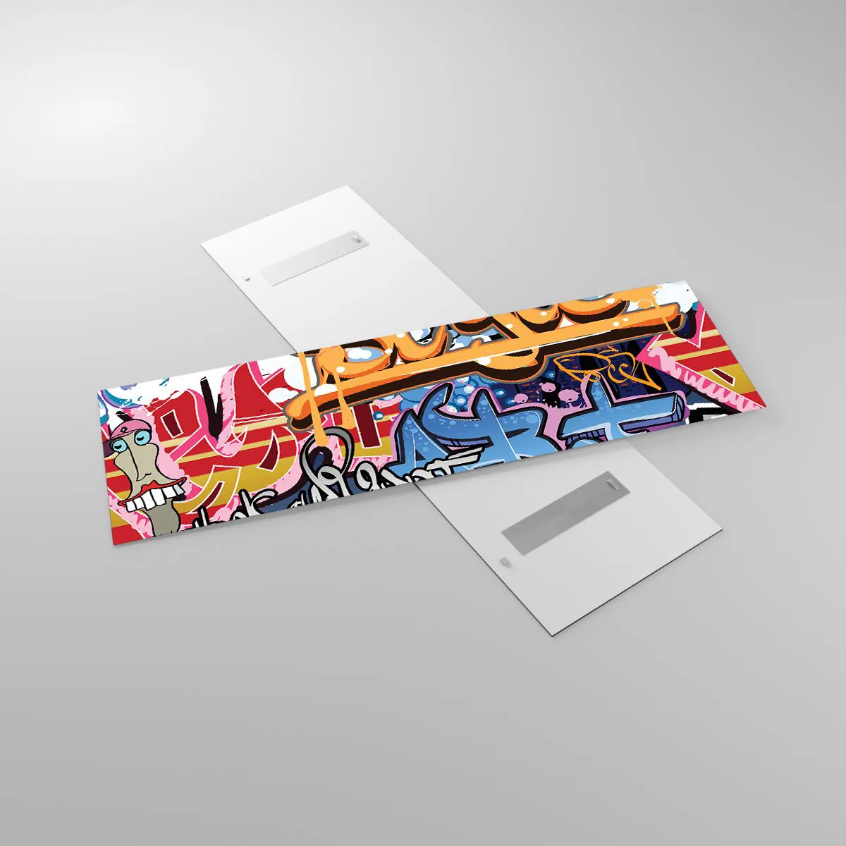 Impression sur verre - Image sur verre - Graffitis colorés avec inscriptions et illustrations dynamiques - 160x50cm - Fresques, fresques, fresques… - Décoration murale moderne pour le salon et la chambre ARTTOR
