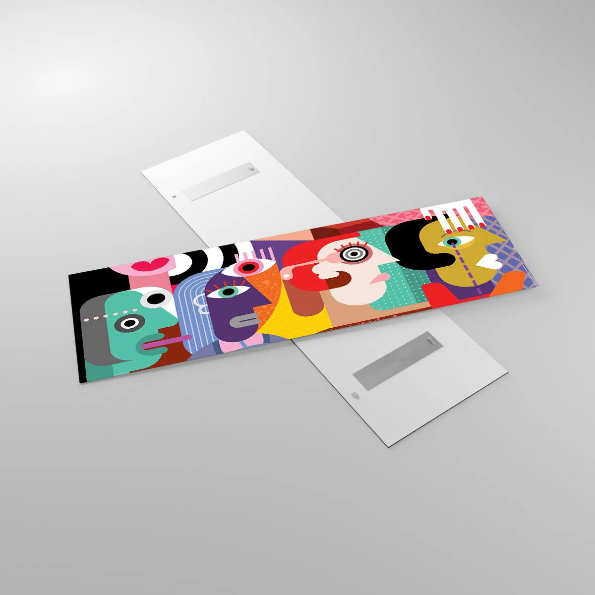 Impression sur verre - Image sur verre - Abstraction colorée avec des visages géométriques - 160x50cm - Nous par M. Picasso - Décoration murale moderne pour le salon et la chambre ARTTOR