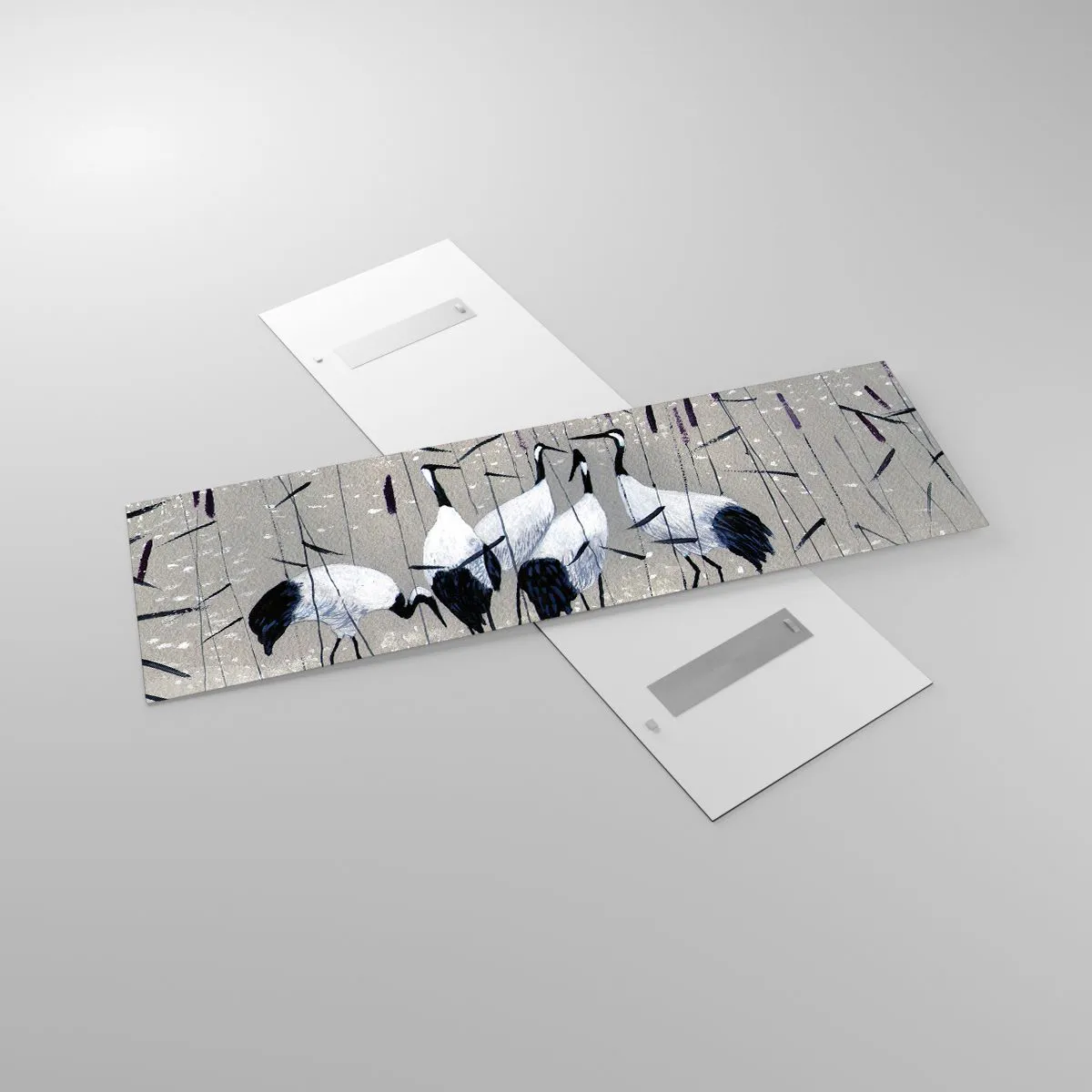 Glasbild - Bild auf glas - Reiher im Gras vor einem friedlichen Hintergrund - 160x50cm - Unter ihren eigenen - Moderne Wanddekoration für Wohnzimmer und Schlafzimmer ARTTOR