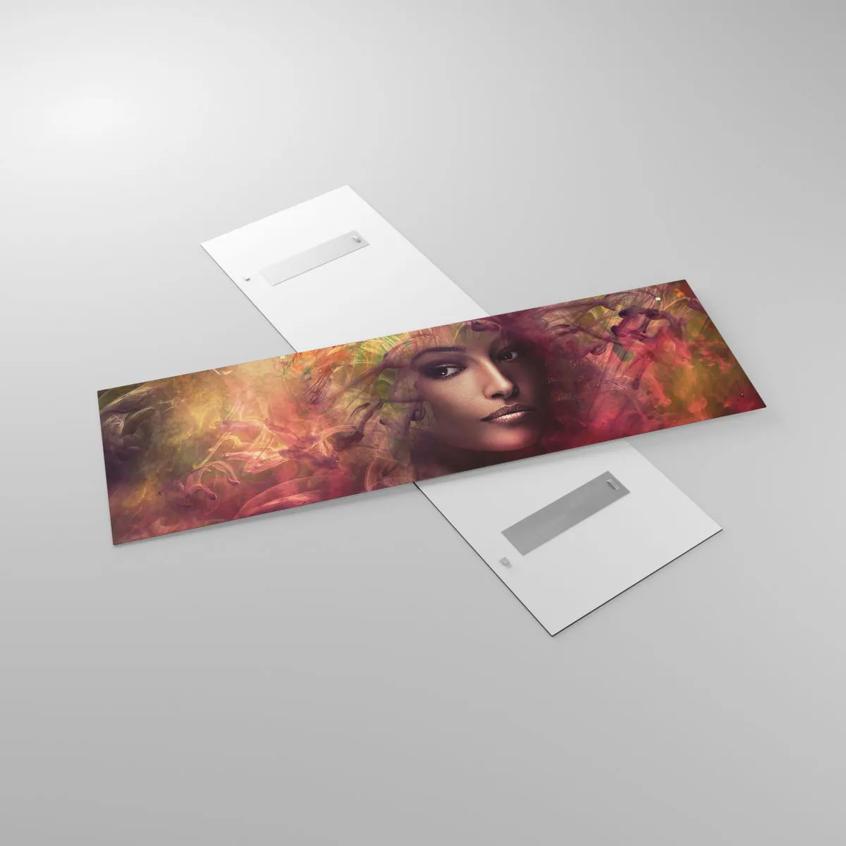 Glasbild - Bild auf glas - Eine Frau in abstrakten Farben, die einen dynamischen Hintergrund schafft - 160x50cm - Ich bin hier! - Moderne Wanddekoration für Wohnzimmer und Schlafzimmer ARTTOR