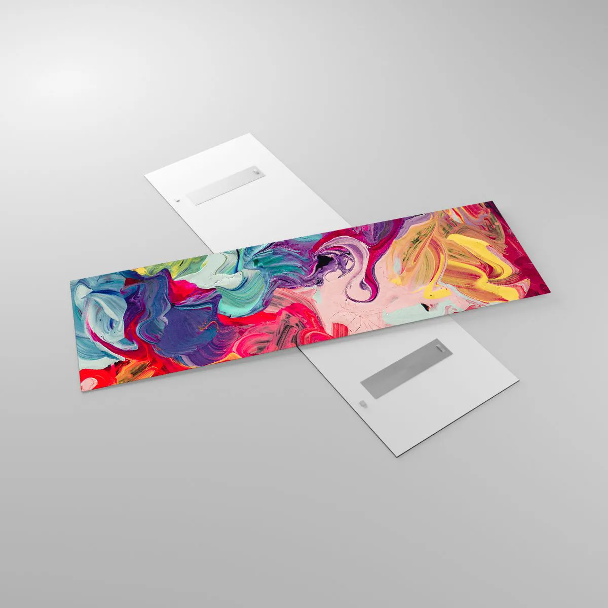 Glasbild - Bild auf glas - Eine abstrakte Komposition mit lebendigen, wirbelnden Farben und einer dynamischen Struktur. - 160x50cm - Die Geburt der Farben - Moderne Wanddekoration für Wohnzimmer und Schlafzimmer ARTTOR