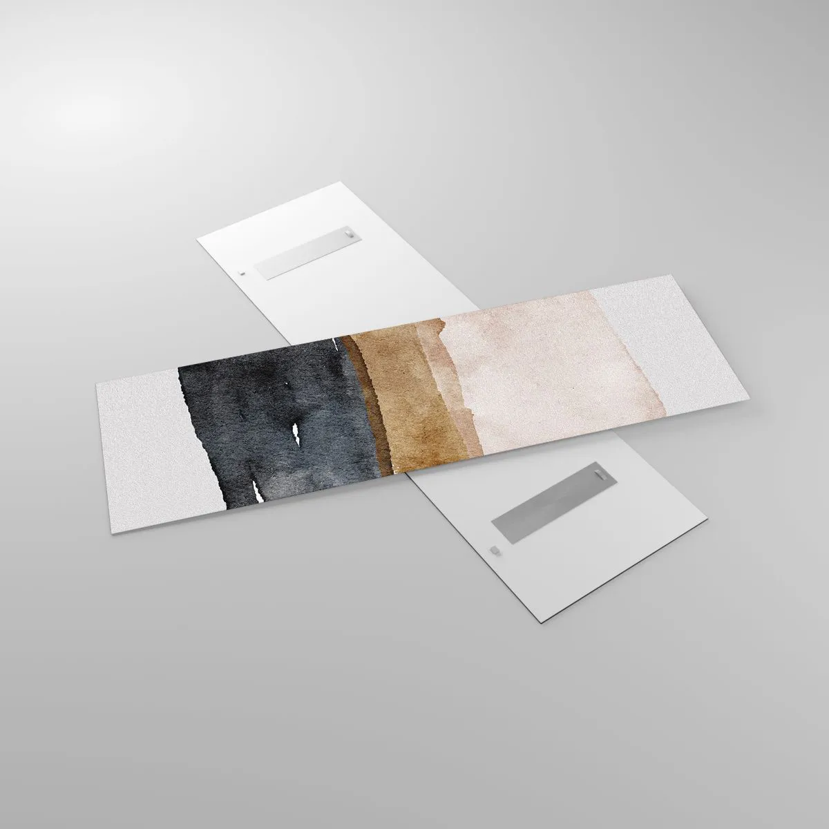 Glasbild - Bild auf glas - Eine minimalistische Komposition aus drei Rechtecken in Erdtönen. - 160x50cm - Die Komposition der Farben der Erde - Moderne Wanddekoration für Wohnzimmer und Schlafzimmer ARTTOR