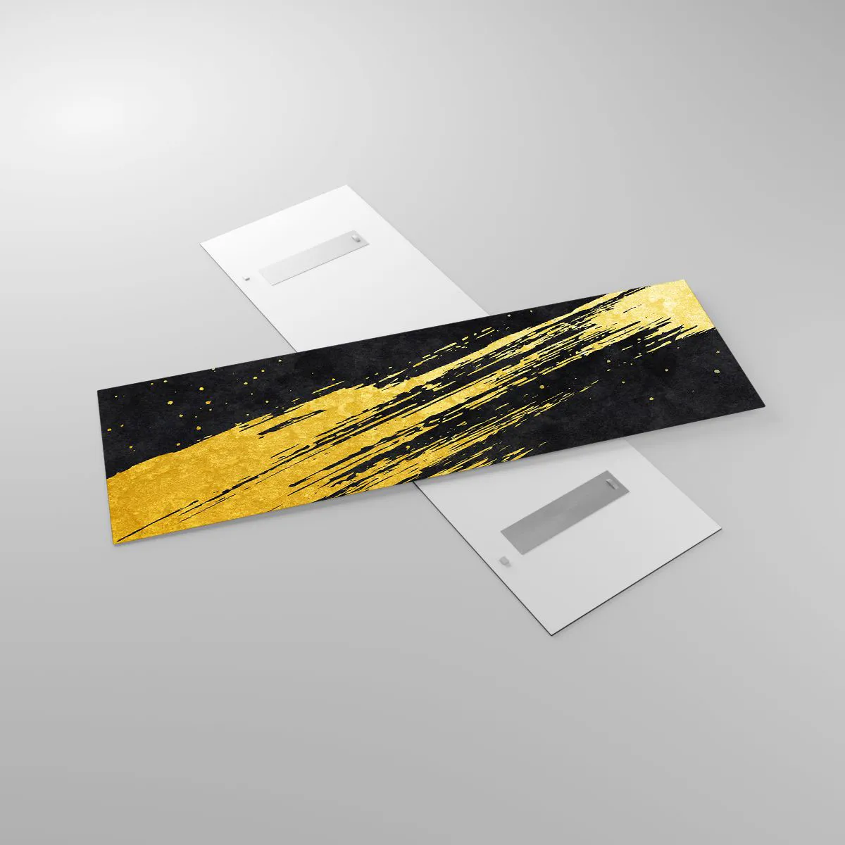 Glasbild - Bild auf glas - Schwarzer Hintergrund mit dynamischen goldenen Pinselstrichen - 160x50cm - Sprung in den Hyperraum - Moderne Wanddekoration für Wohnzimmer und Schlafzimmer ARTTOR