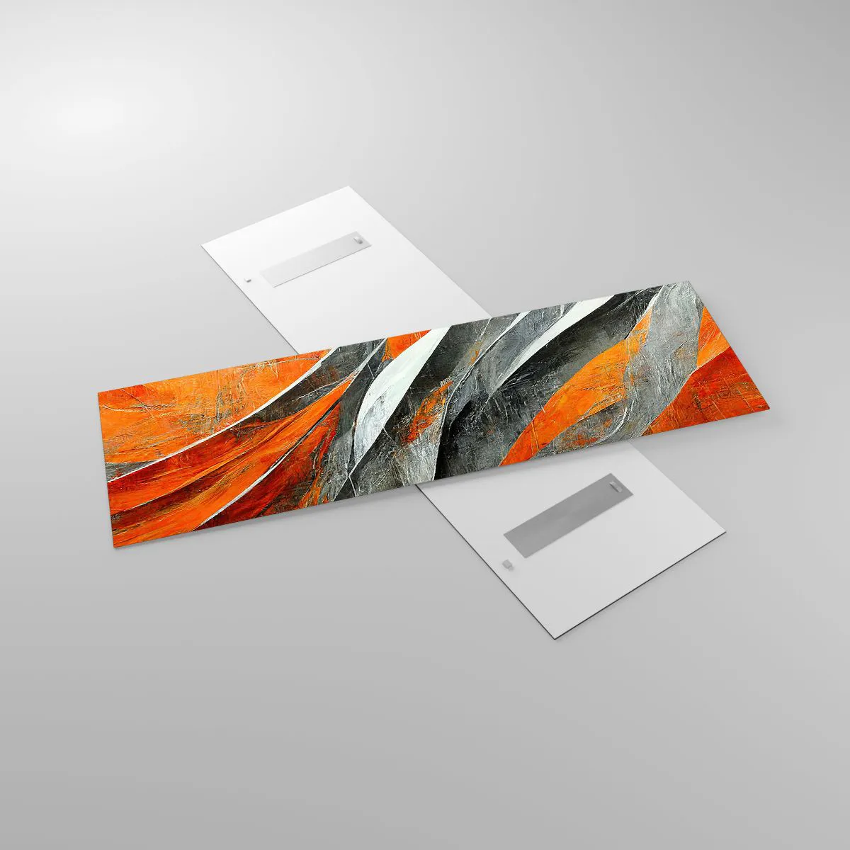 Glasbild - Bild auf glas - Abstrakte Linien in Orange- und Grautönen - 160x50cm - Hitze und Kälte - Moderne Wanddekoration für Wohnzimmer und Schlafzimmer ARTTOR