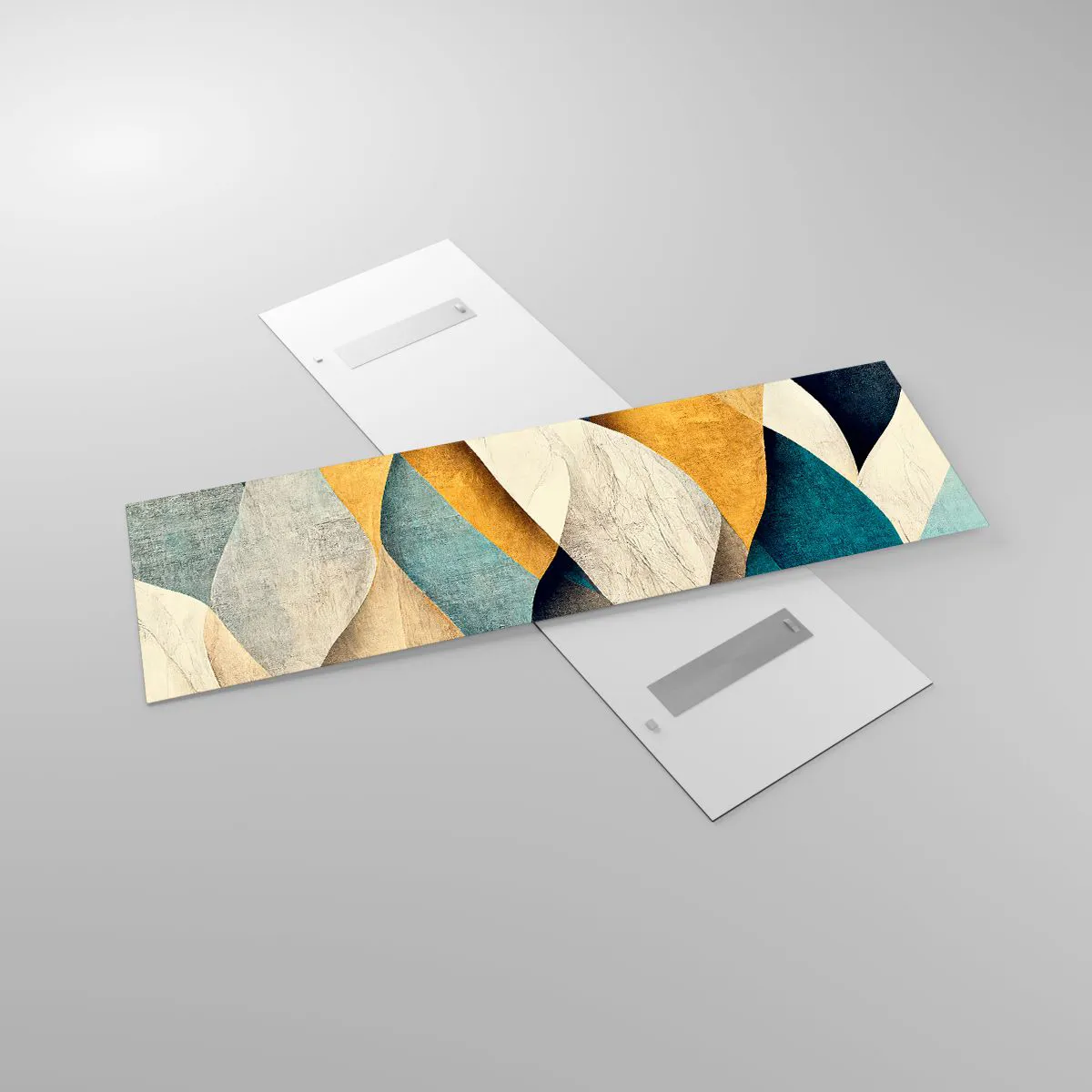 Obraz na szkle - Abstrakcyjne fale w odcieniach niebieskiego i złota - 160x50cm - Rytm i falowanie - Nowoczesna dekoracja ścienna do salonu i sypialni ARTTOR