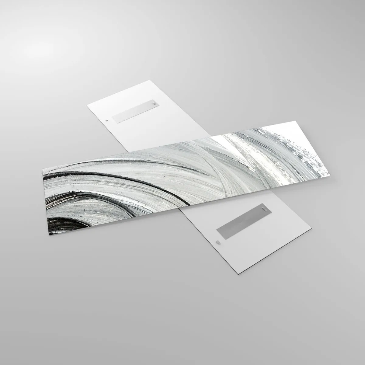 Glasbild - Bild auf glas - Ein monochromer Wirbel in Grau- und Schwarztönen - 160x50cm - Orbitale Komposition - Moderne Wanddekoration für Wohnzimmer und Schlafzimmer ARTTOR