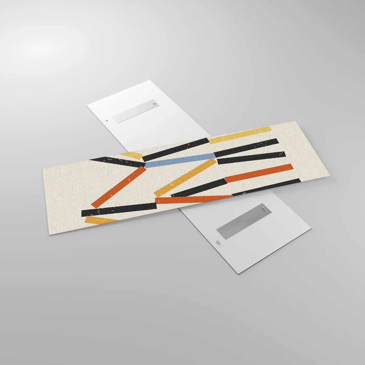 Impression sur verre - Image sur verre - Composition abstraite avec des rectangles colorés et noirs disposés horizontalement - 160x50cm - Composition de niveaux - Décoration murale moderne pour le salon et la chambre ARTTOR