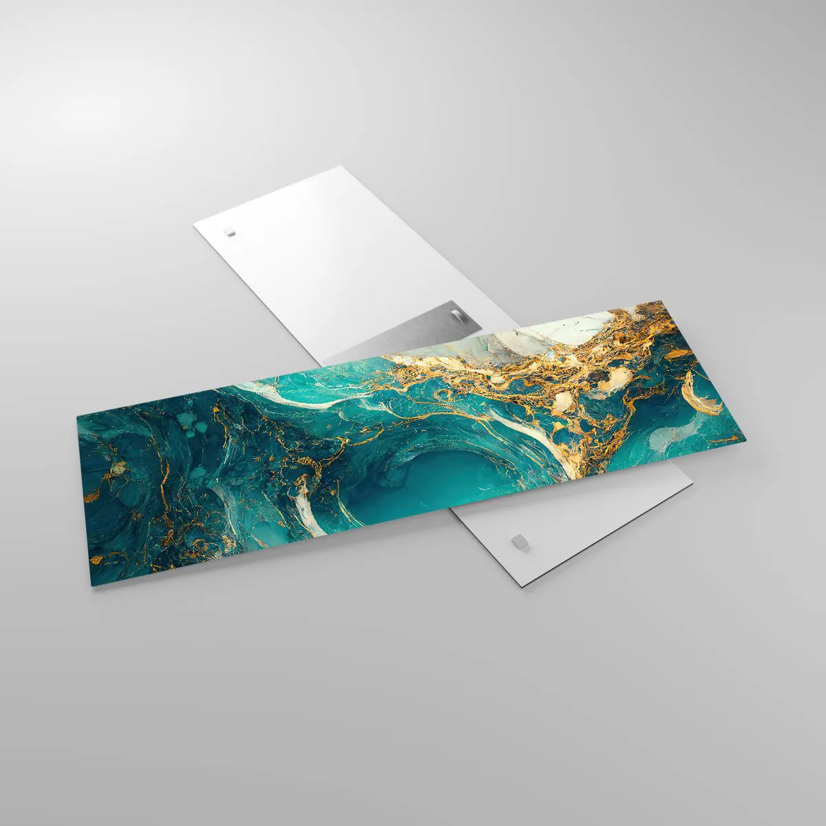 Quadro em vidro - Composição com veios d'ouro - 90x30 cm