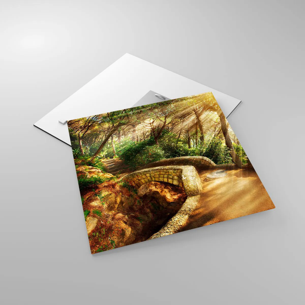 Impression sur verre - Image sur verre - Directement du pont dans une forêt de conte de fées - 40x40 cm