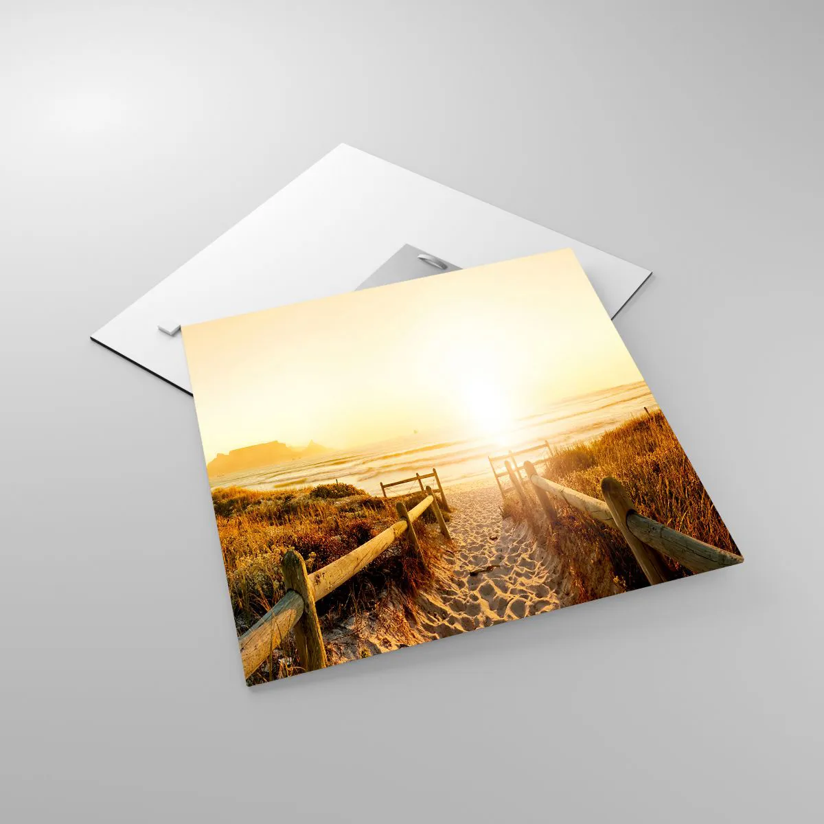 Billede på glas - Over klitten, mod solen - 40x40 cm