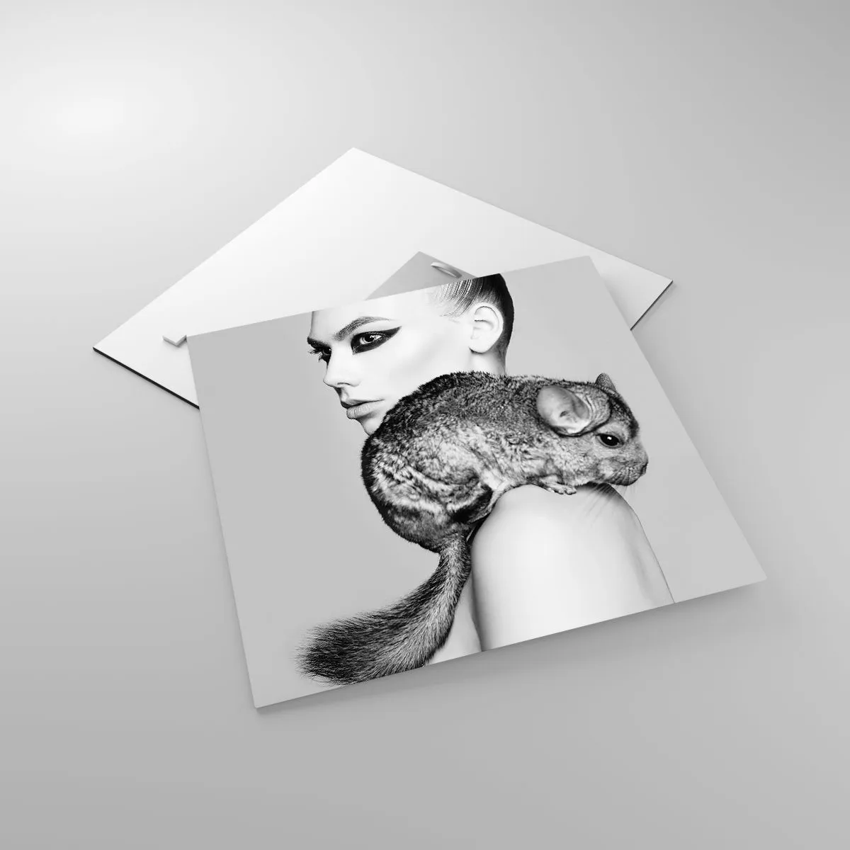 Quadro em vidro - A dama com a chinchila - 40x40 cm