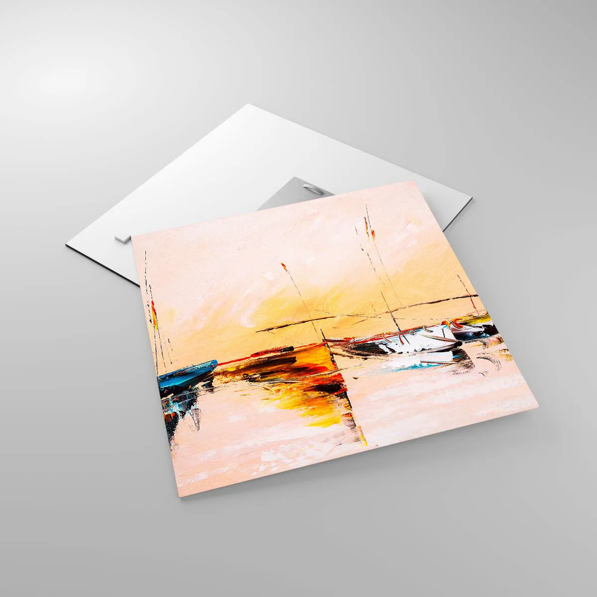 Glastavla - Bild på glas - En kväll i hamnen - 40x40 cm