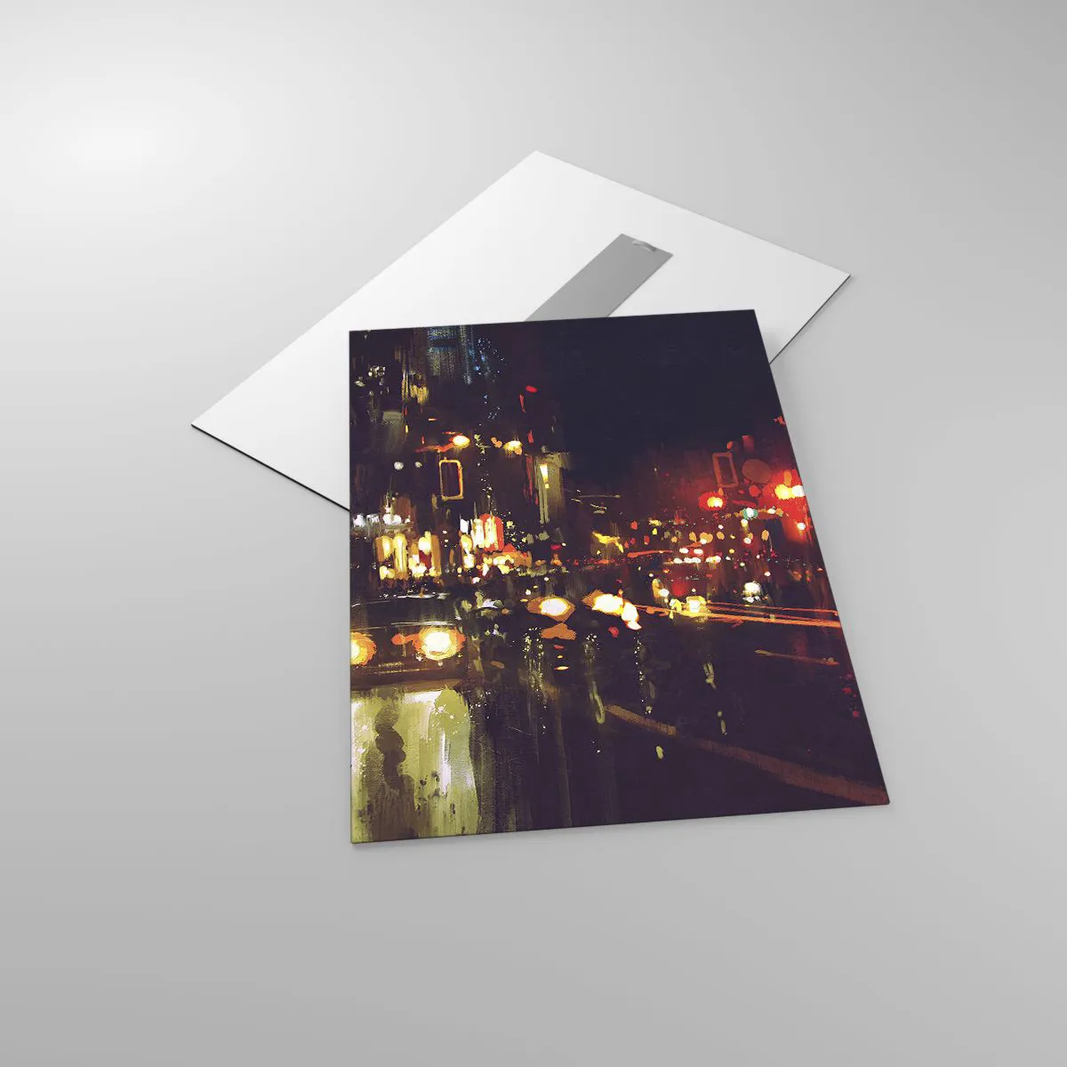 Cuadro sobre vidrio - Impresiones sobre Vidrio - Paisaje nocturno de la ciudad con coches y farolas - 50x70cm - Hundido en la luz de la noche - Decoración de pared moderna para salón y dormitorio ARTTOR