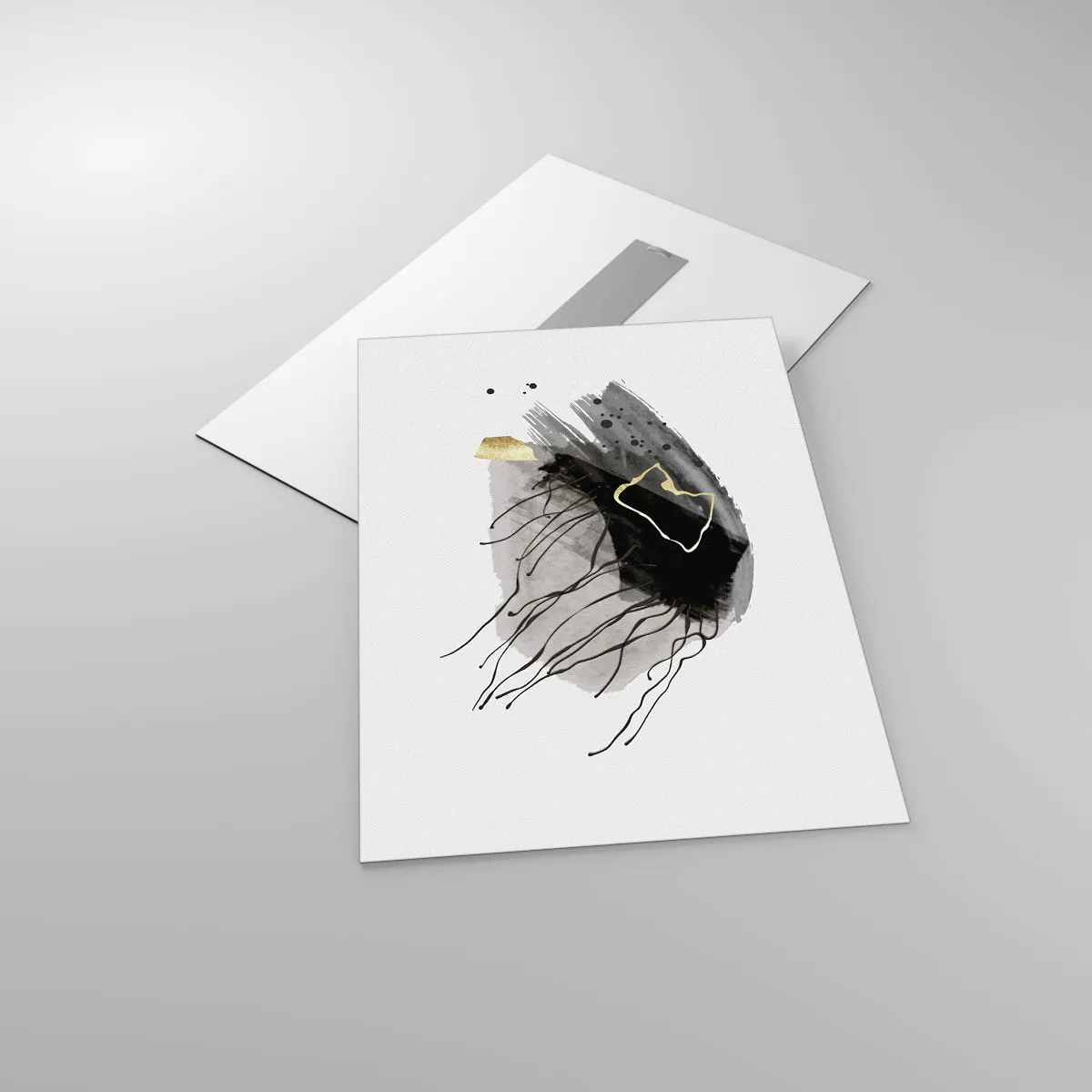 Impression sur verre - Image sur verre - Composition abstraite de noir et d'or sur fond blanc - 50x70cm - En noir et en or - Décoration murale moderne pour le salon et la chambre ARTTOR