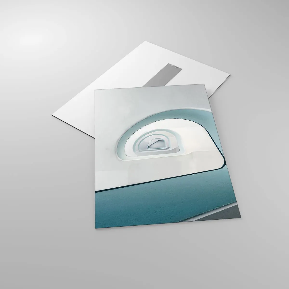 Quadro su vetro - Una scala moderna in una prospettiva astratta - 50x70cm - Blu fino in fondo - Decorazione murale moderna per soggiorno e camera da letto ARTTOR