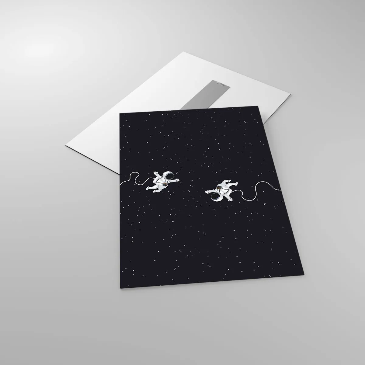 Cuadro sobre vidrio - Impresiones sobre Vidrio - Dos astronautas flotando en el espacio - 50x70cm - Danza cósmica - Decoración de pared moderna para salón y dormitorio ARTTOR