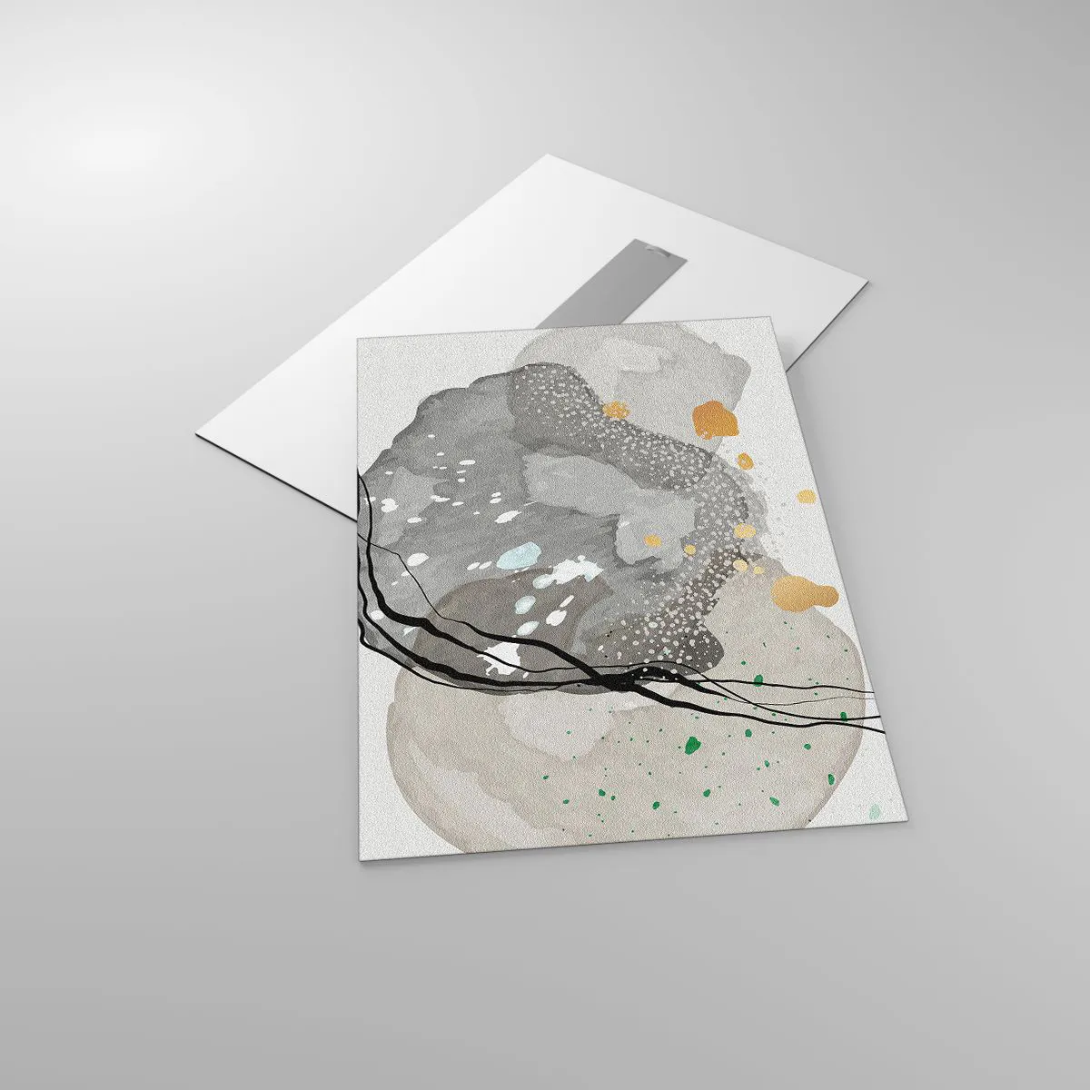 Glasbild - Bild auf glas - Organische Formen und Punkte in gedeckten Farben mit Details - 50x70cm - Organische Komposition - Moderne Wanddekoration für Wohnzimmer und Schlafzimmer ARTTOR