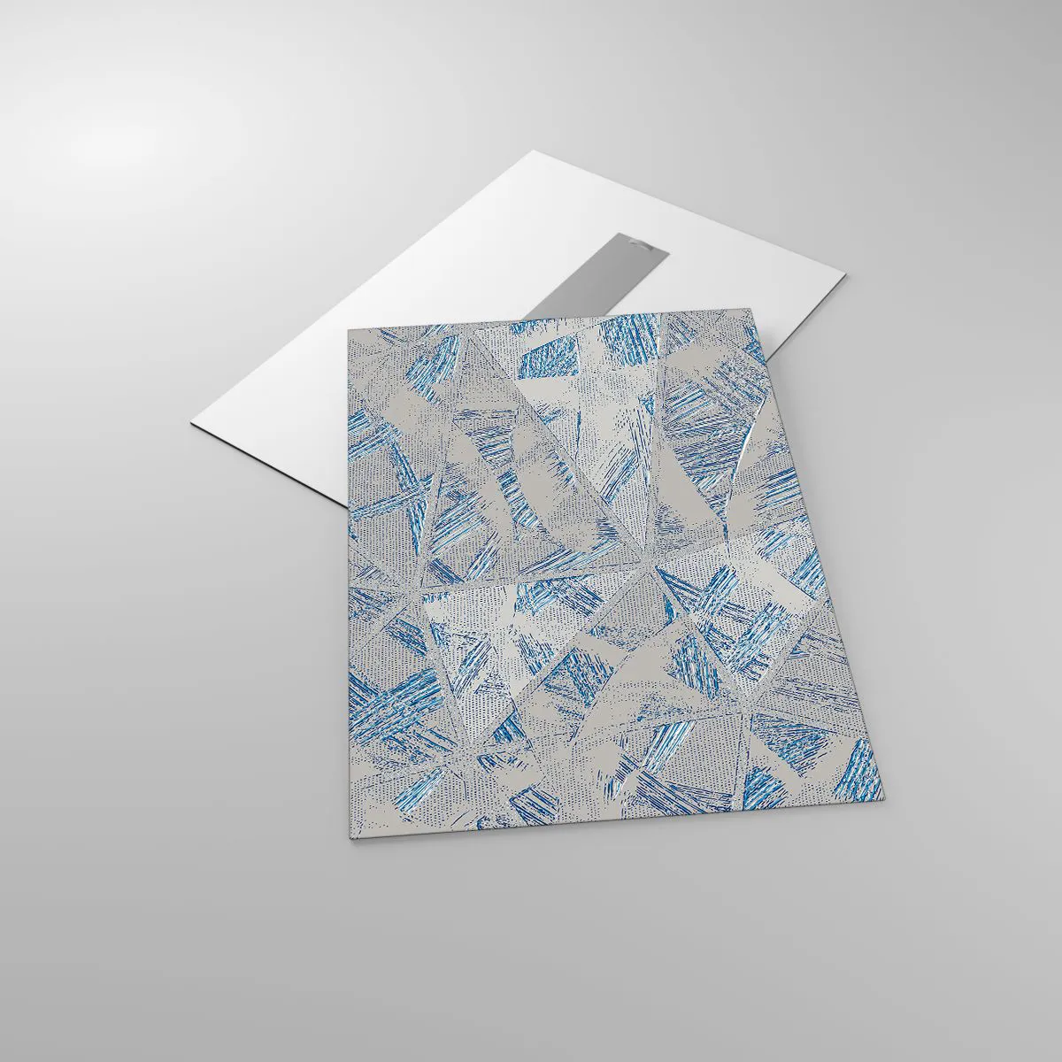 Glasbild - Bild auf glas - Geometrische Muster in Grau- und Blautönen - 50x70cm - In einem blaugrauen Labyrinth - Moderne Wanddekoration für Wohnzimmer und Schlafzimmer ARTTOR