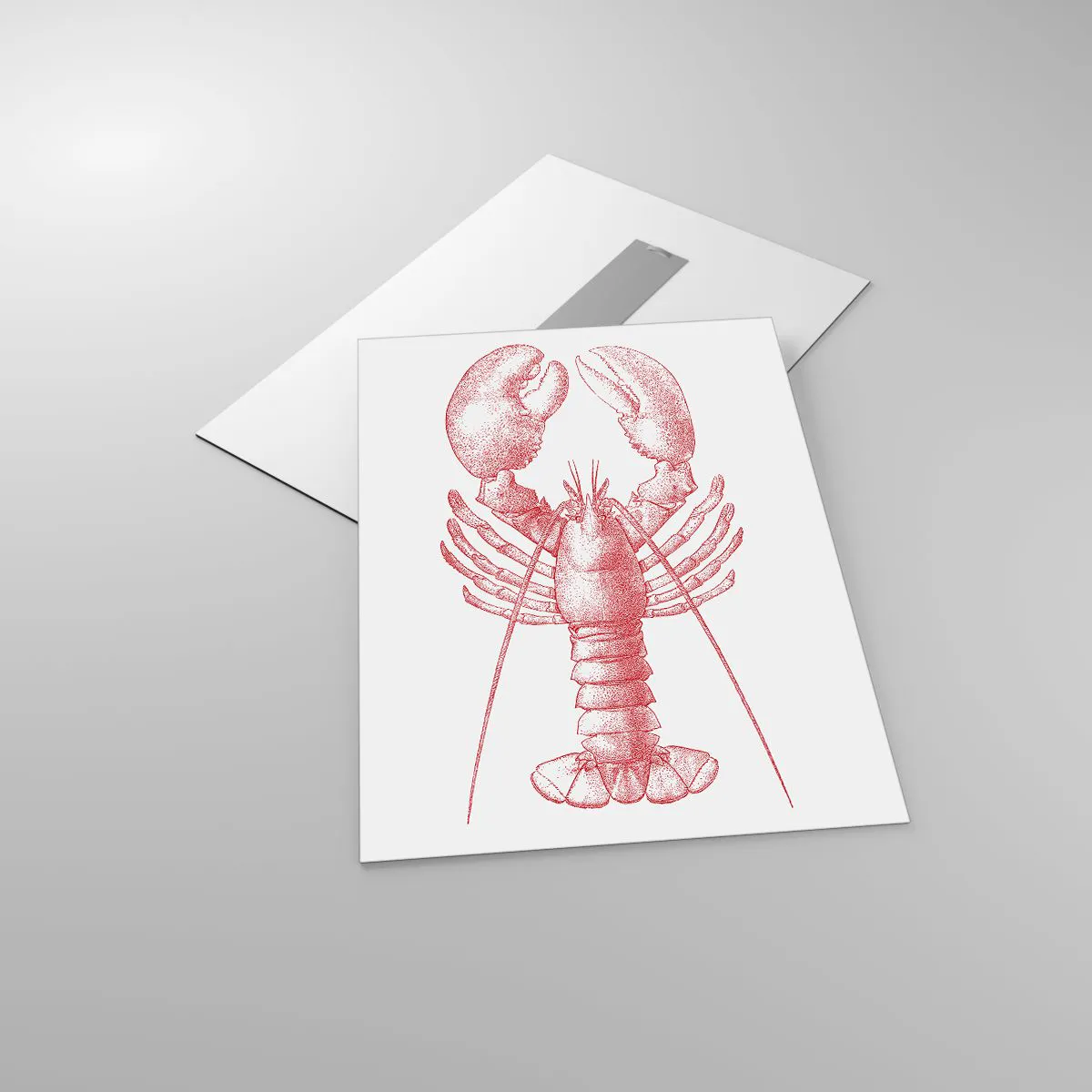 Glasbild - Bild auf glas - Skizze eines Hummers in Rot auf hellem Hintergrund - 50x70cm - Hummer, der Homers würdig ist - Moderne Wanddekoration für Wohnzimmer und Schlafzimmer ARTTOR