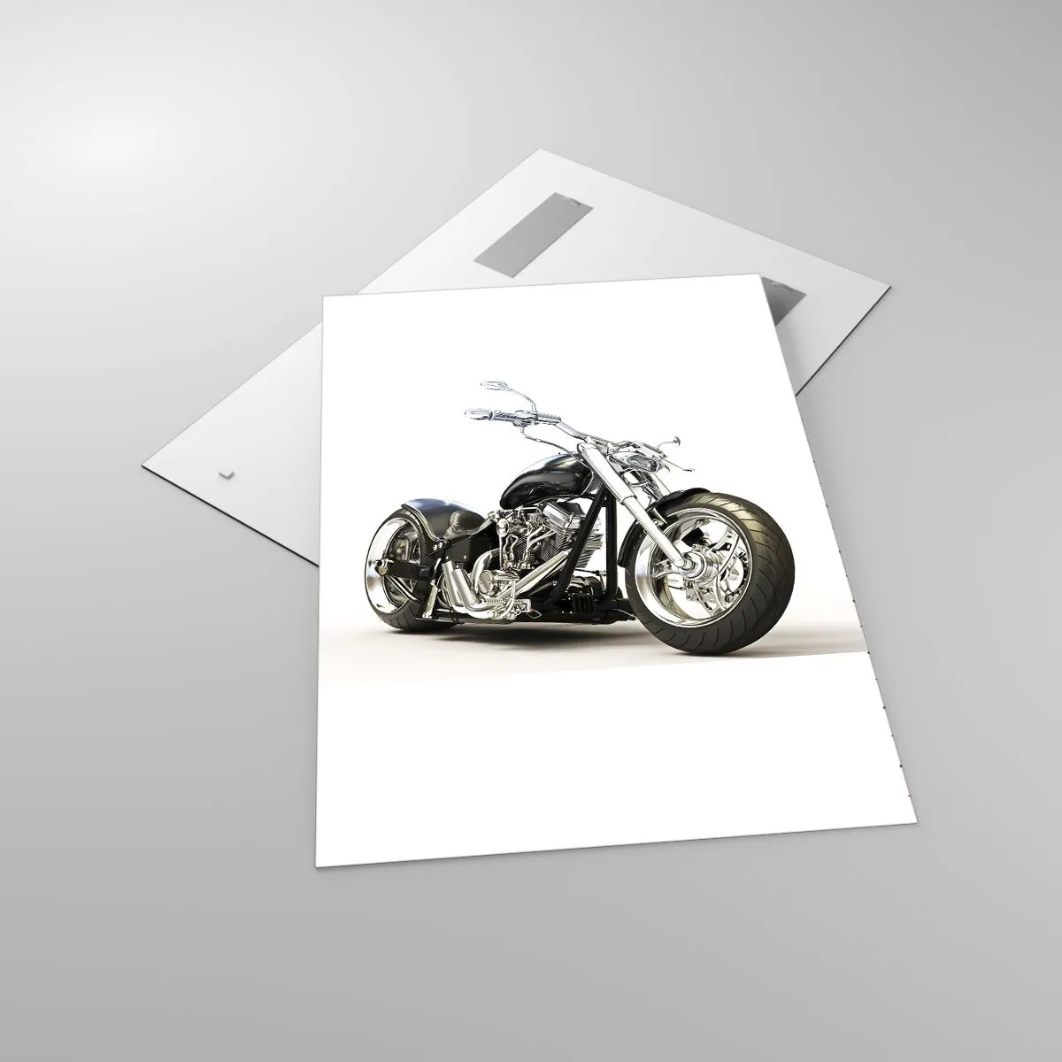 Cuadro sobre vidrio - Impresiones sobre Vidrio - Elegante motocicleta negra sobre fondo blanco. - 70x100cm - Una fuerza con carácter - Decoración de pared moderna para salón y dormitorio ARTTOR